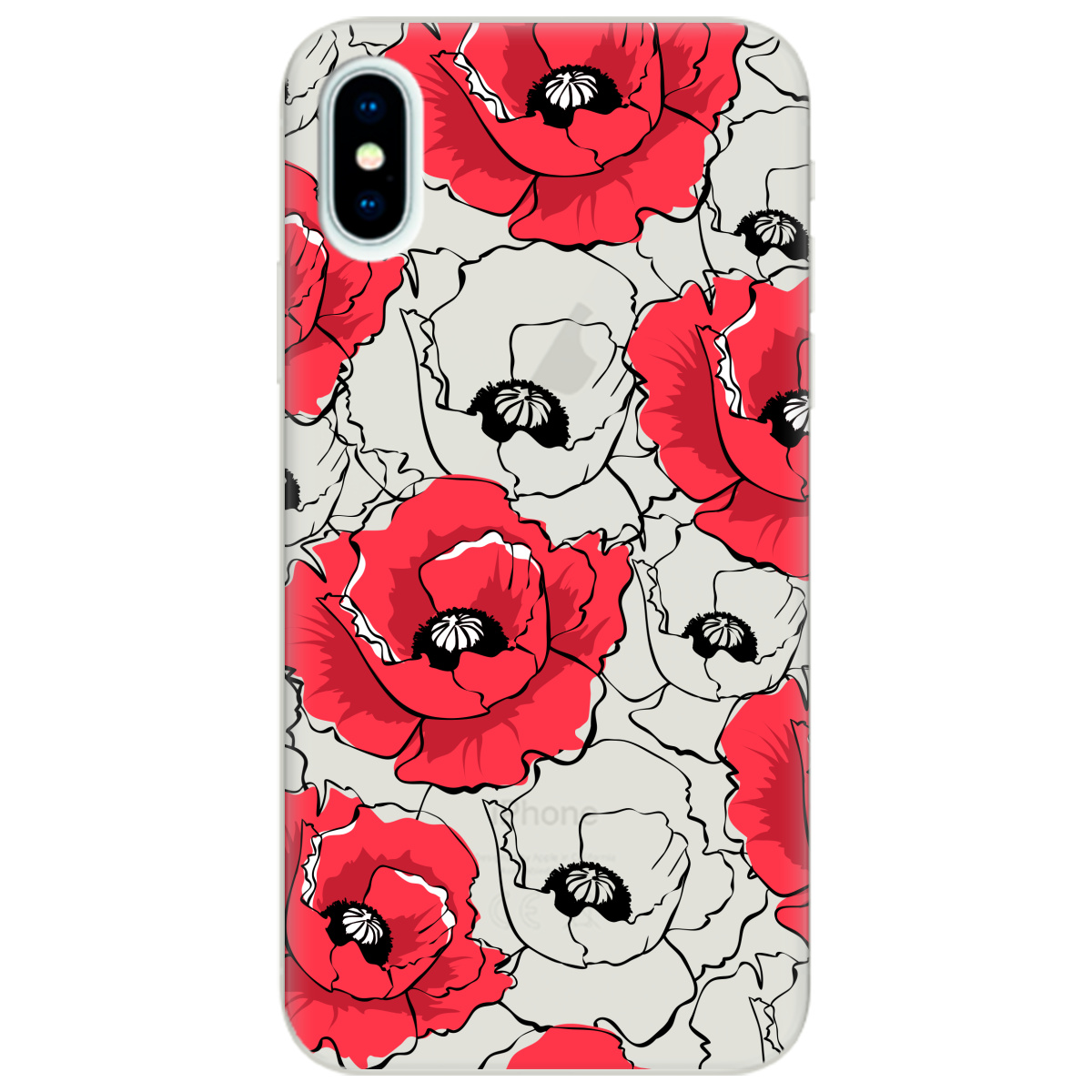 Чехол для Apple iPhone X полупрозрачный матовый soft touch Red poppy - фото 1