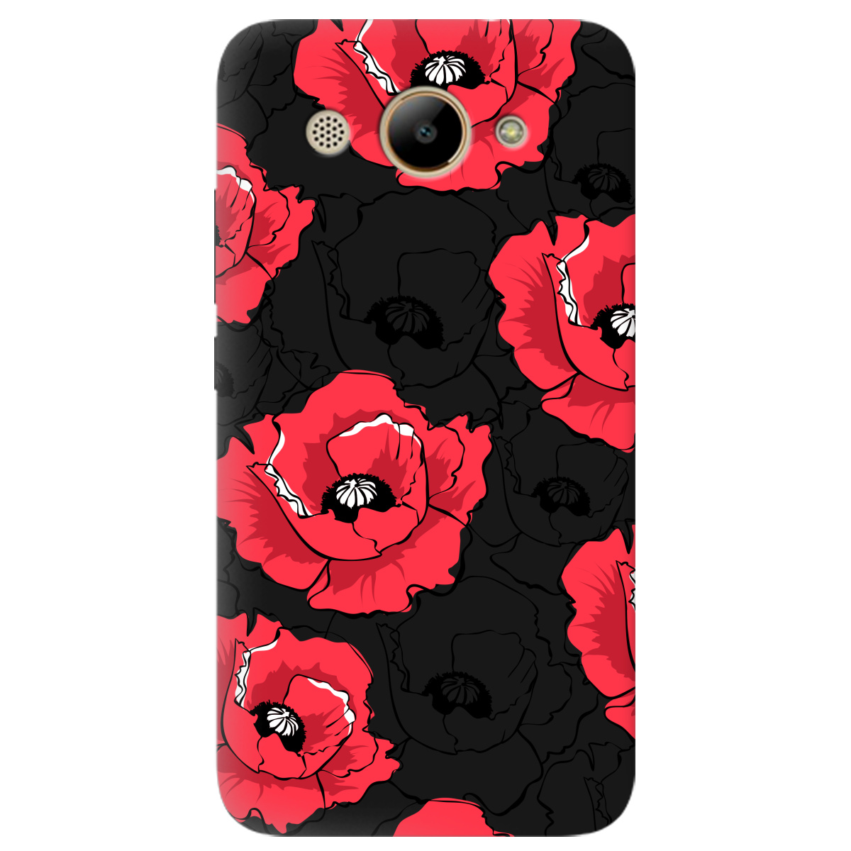 Чехол для Huawei Y3 2017 черный матовый soft touch Red poppy - фото 1