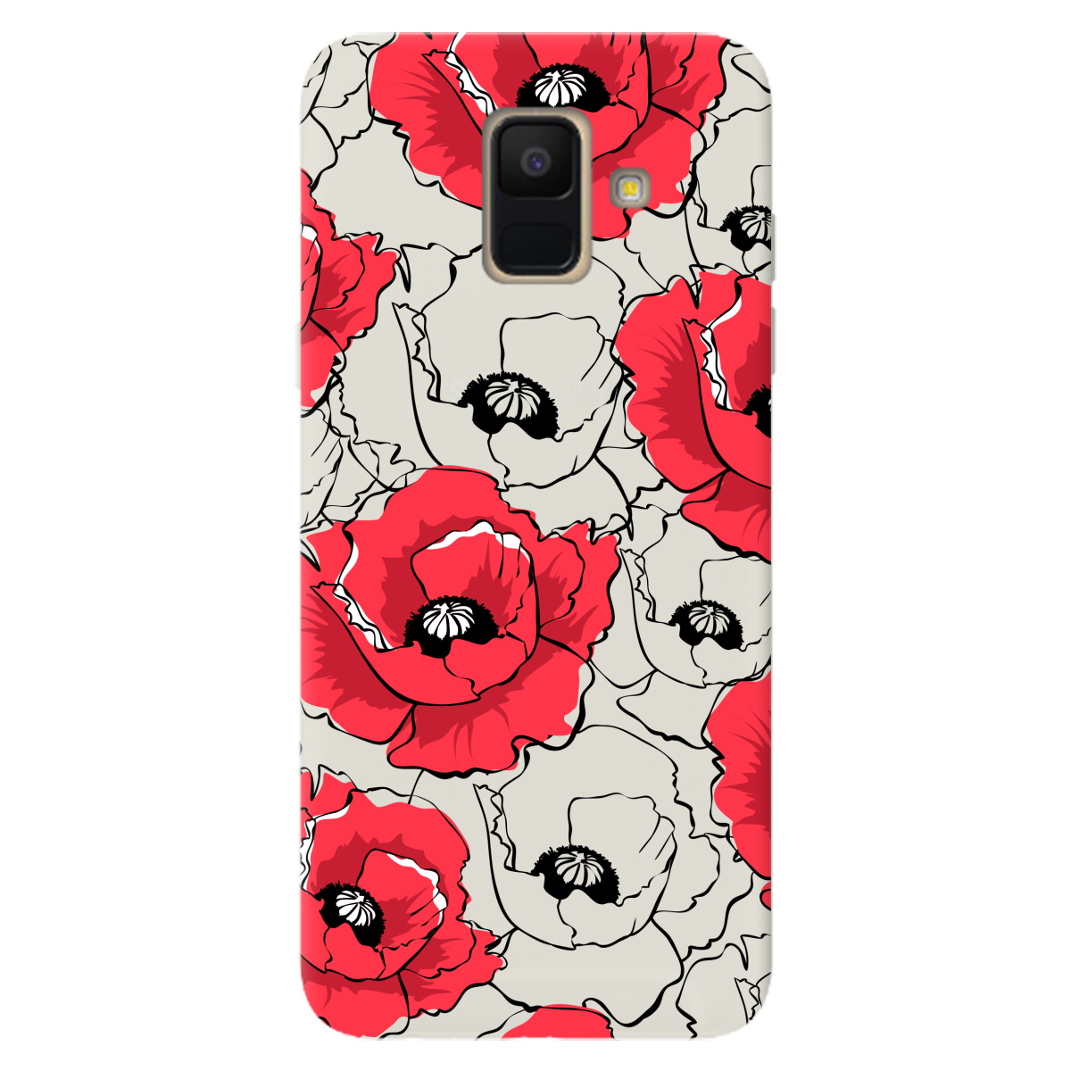 Чехол для Samsung Galaxy A6 2018 полупрозрачный матовый soft touch Red poppy - фото 1