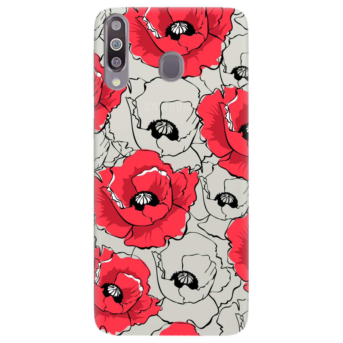 Чехол для Samsung Galaxy M30 полупрозрачный матовый soft touch Red poppy - фото 1