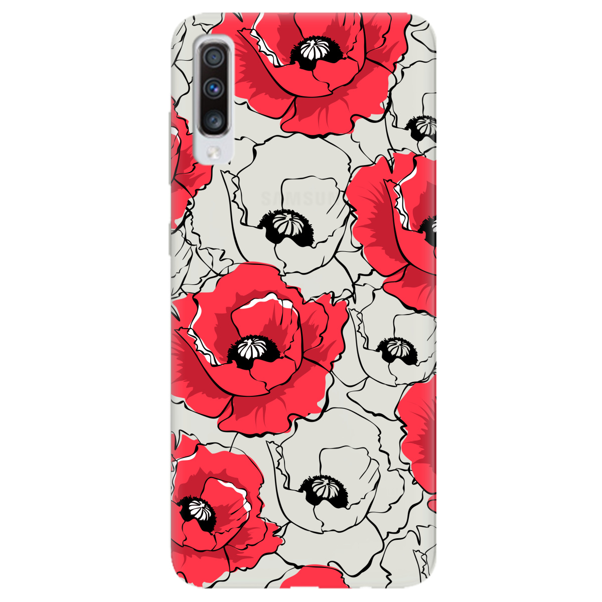 Чехол для Samsung Galaxy A70 полупрозрачный матовый soft touch Red poppy - фото 1