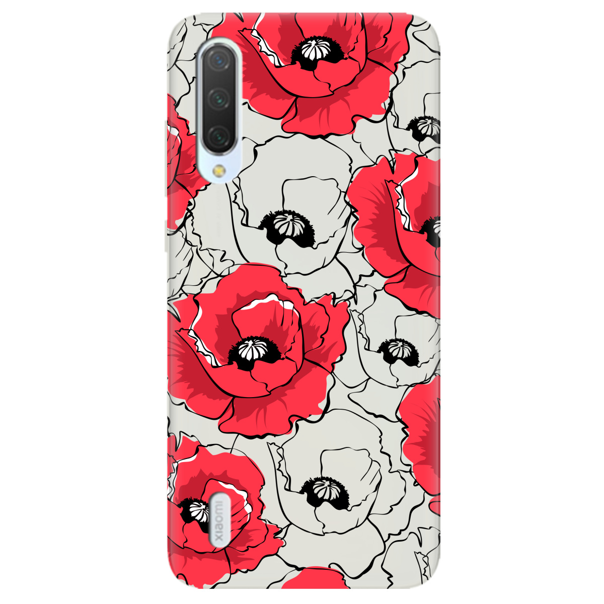 Чехол для Xiaomi Mi A3 полупрозрачный матовый soft touch Red poppy - фото 1