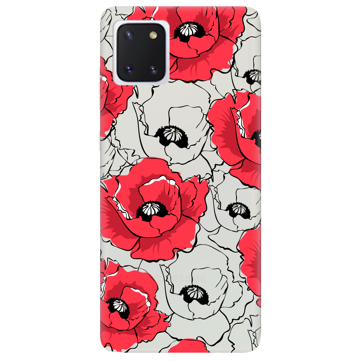 Чехол для Samsung Galaxy Note 10 Lite полупрозрачный матовый soft touch Red poppy - фото 1