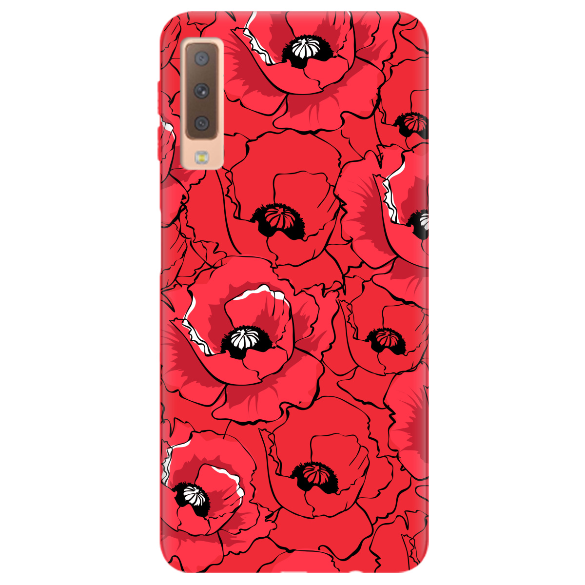 Чехол для Samsung Galaxy A7 2018 ярко-красный матовый soft touch Red poppy - фото 1