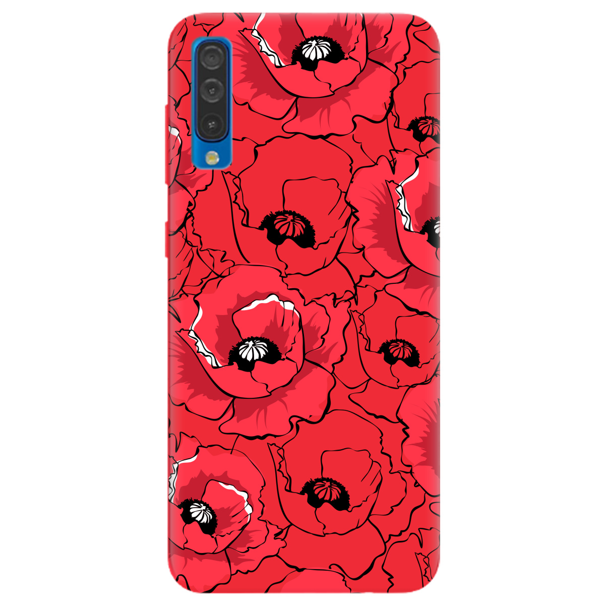 Чехол для Samsung Galaxy A50s ярко-красный матовый soft touch Red poppy - фото 1