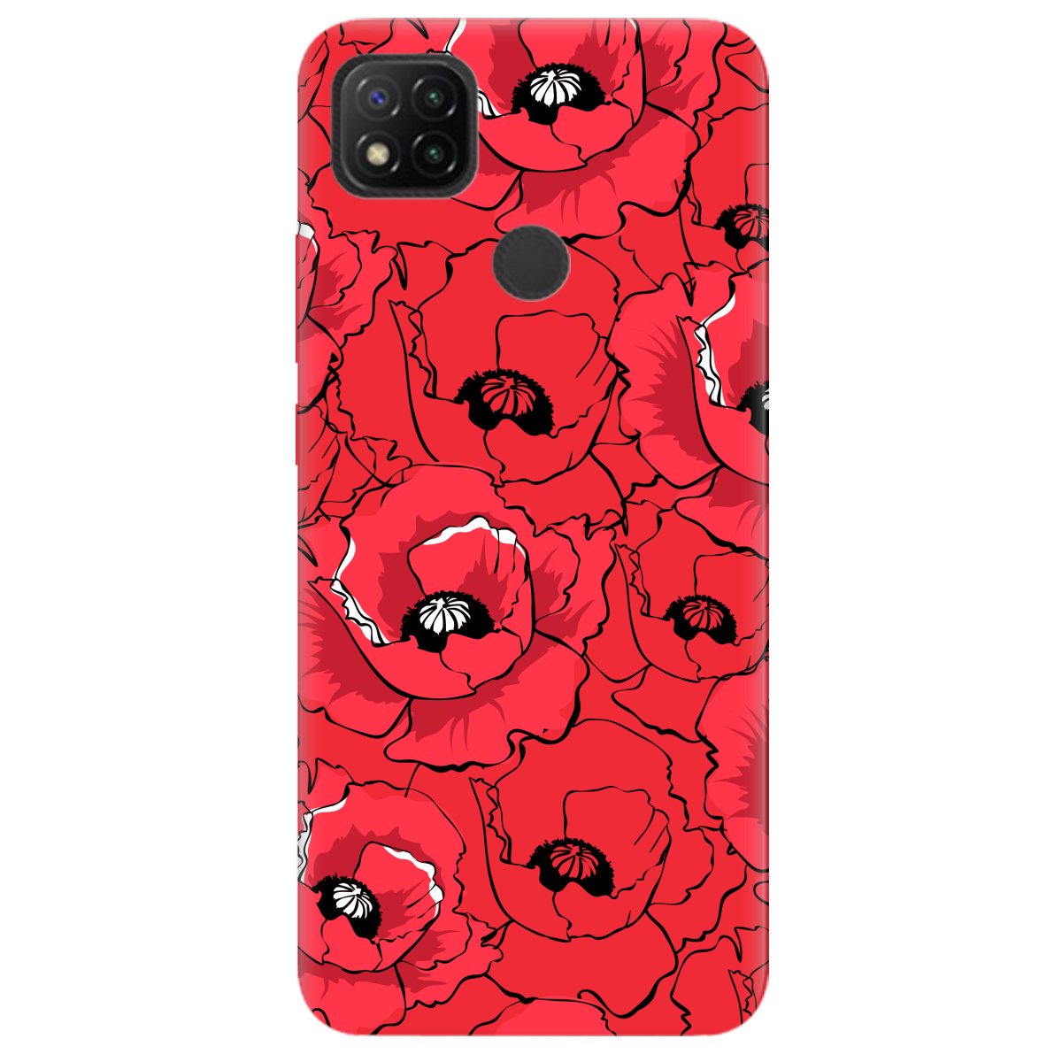 Чехол для Xiaomi Redmi 9C ярко-красный матовый soft touch Red poppy - фото 1