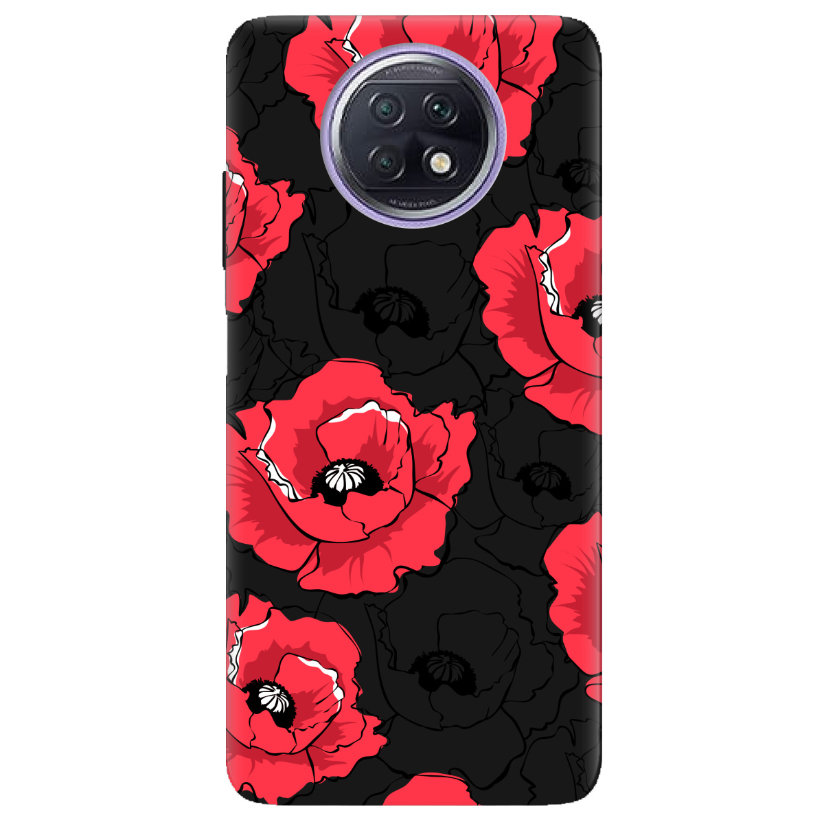 Чехол для Xiaomi Redmi Note 9T черный матовый soft touch Red poppy - фото 1