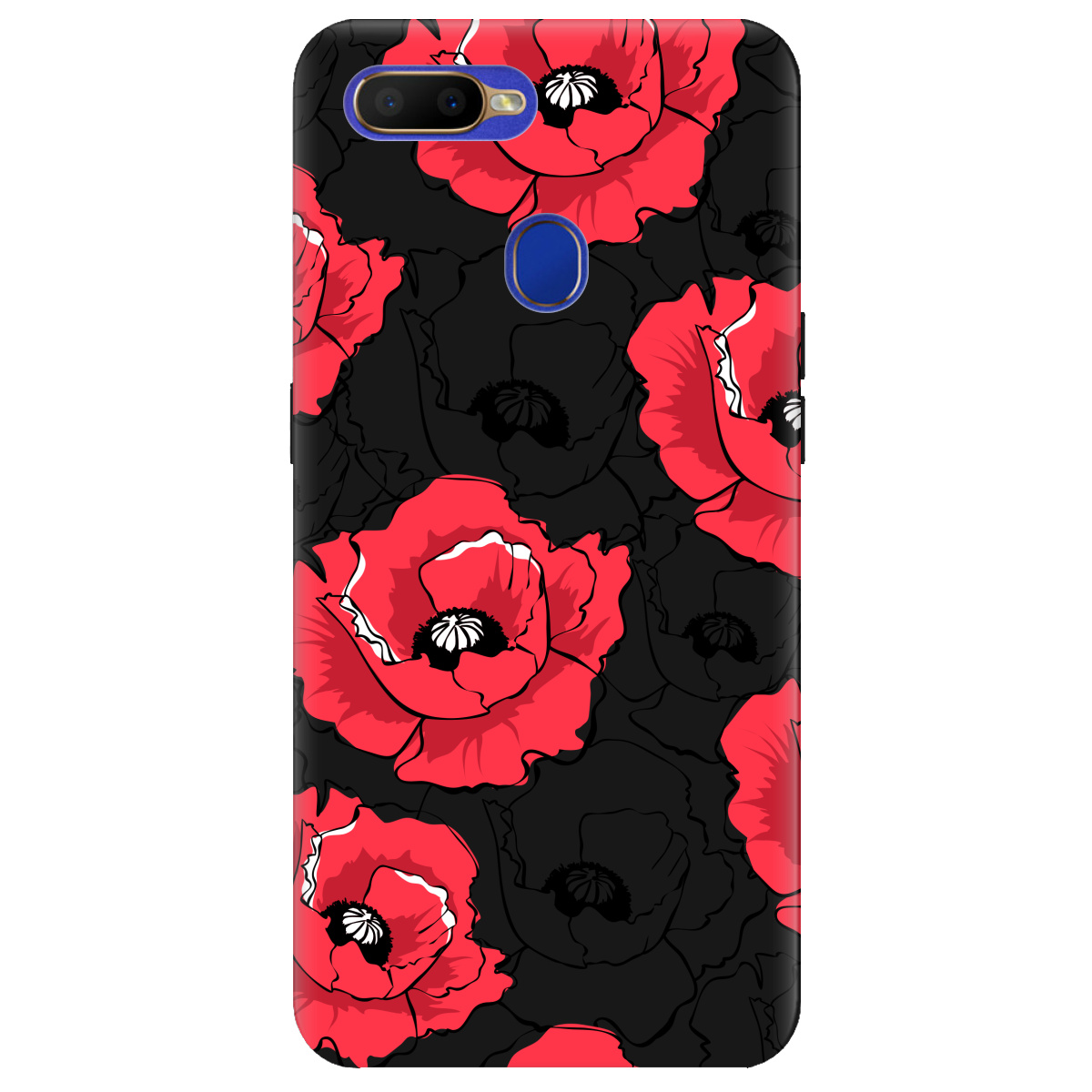 Чохол для Oppo A5s чорний матовий soft touch Red poppy - фото 1