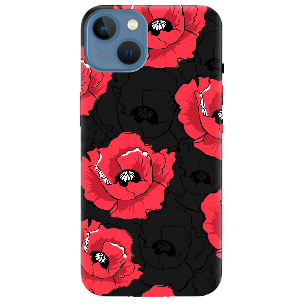 Чехол для Apple iPhone 13 черный матовый soft touch Red poppy - фото 1