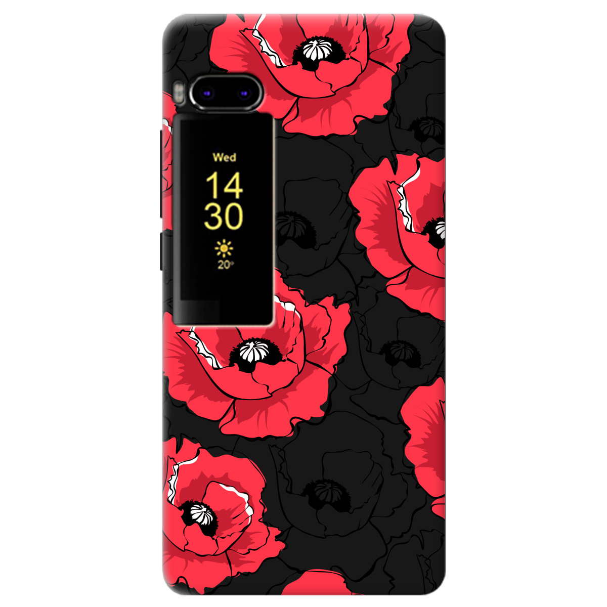Чехол для Meizu Pro 7 черный матовый soft touch Red poppy - фото 1
