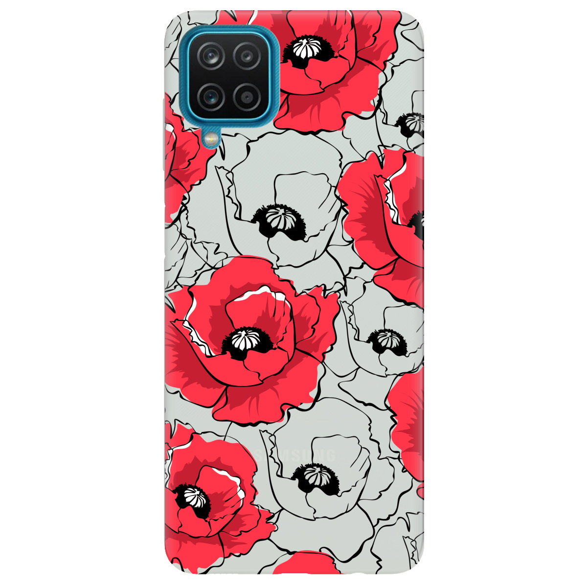 Чехол для Samsung Galaxy A12 5G полупрозрачный матовый soft touch Red poppy - фото 1