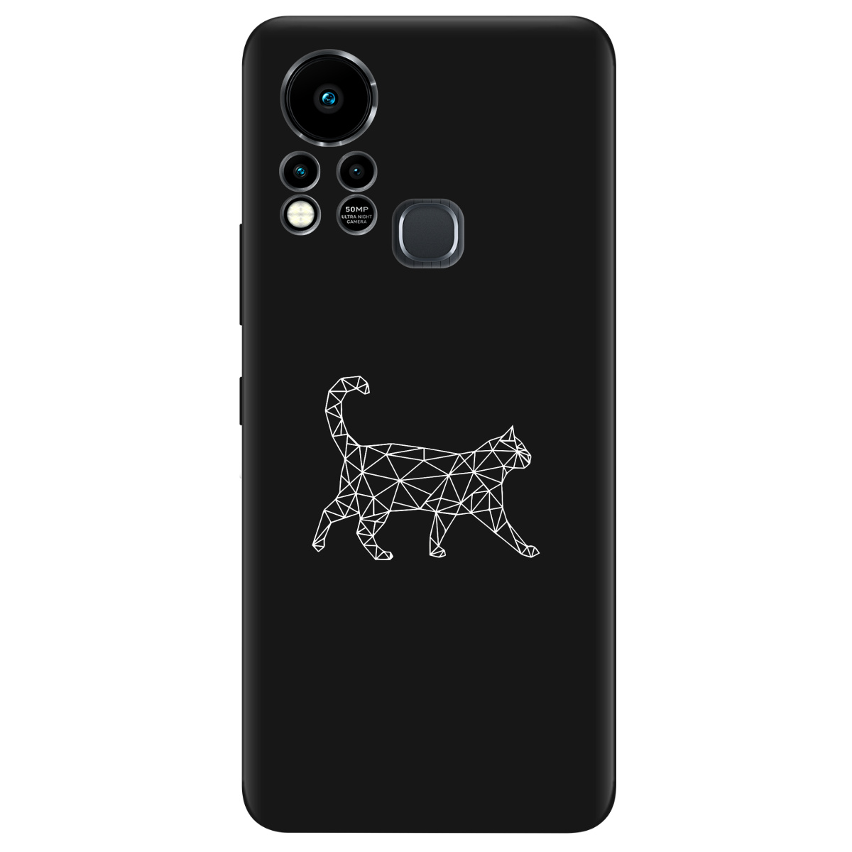 Чехол для Infinix Hot 11s черный матовый soft touch White cat - фото 1