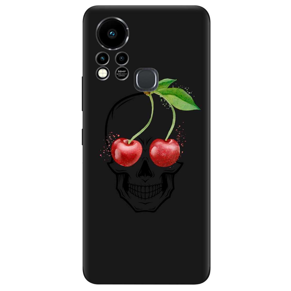 Чехол для Infinix Hot 11s черный матовый soft touch Cherry skull - фото 1