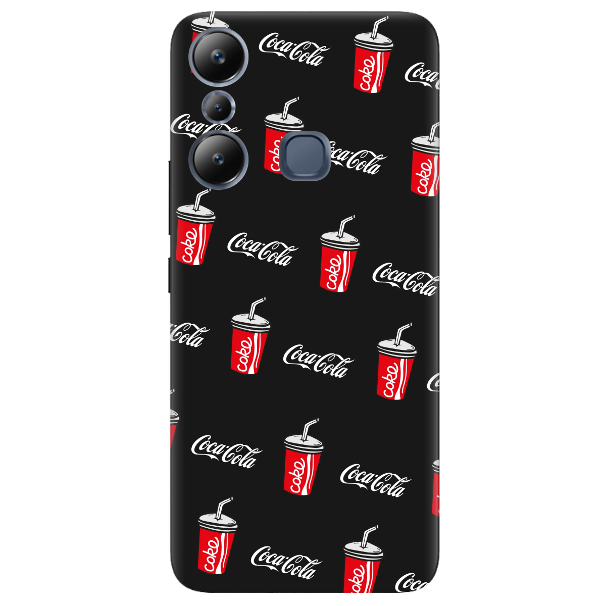 Чехол для Infinix Hot 20i черный матовый soft touch Coca Cola - фото 1