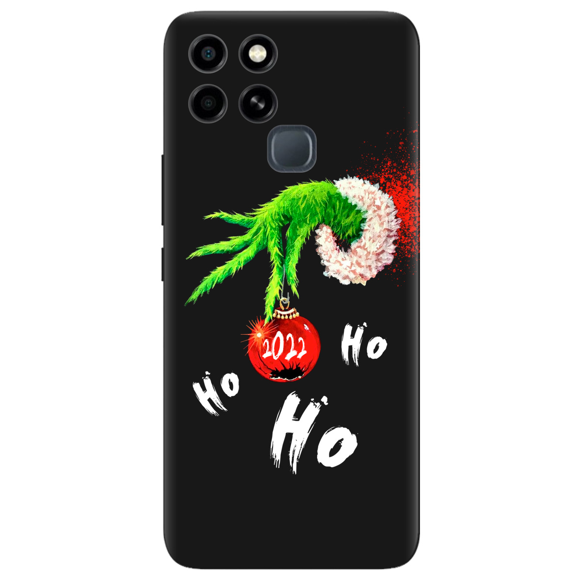 Чехол для Infinix Smart 6 черный матовый soft touch Grinch HO HO HO - фото 1
