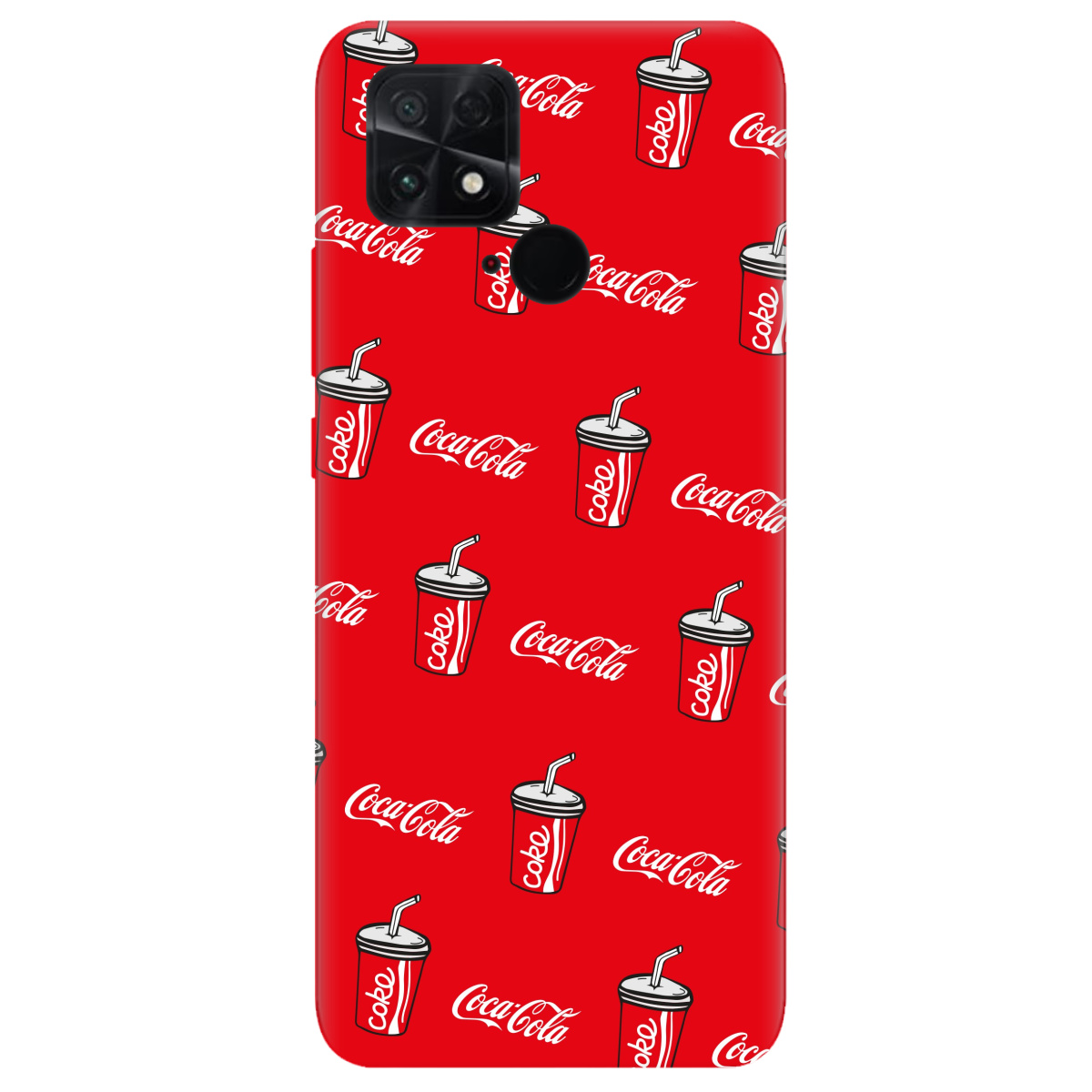 Чехол для Xiaomi Poco C40 ярко-красный матовый soft touch Coca Cola - фото 1