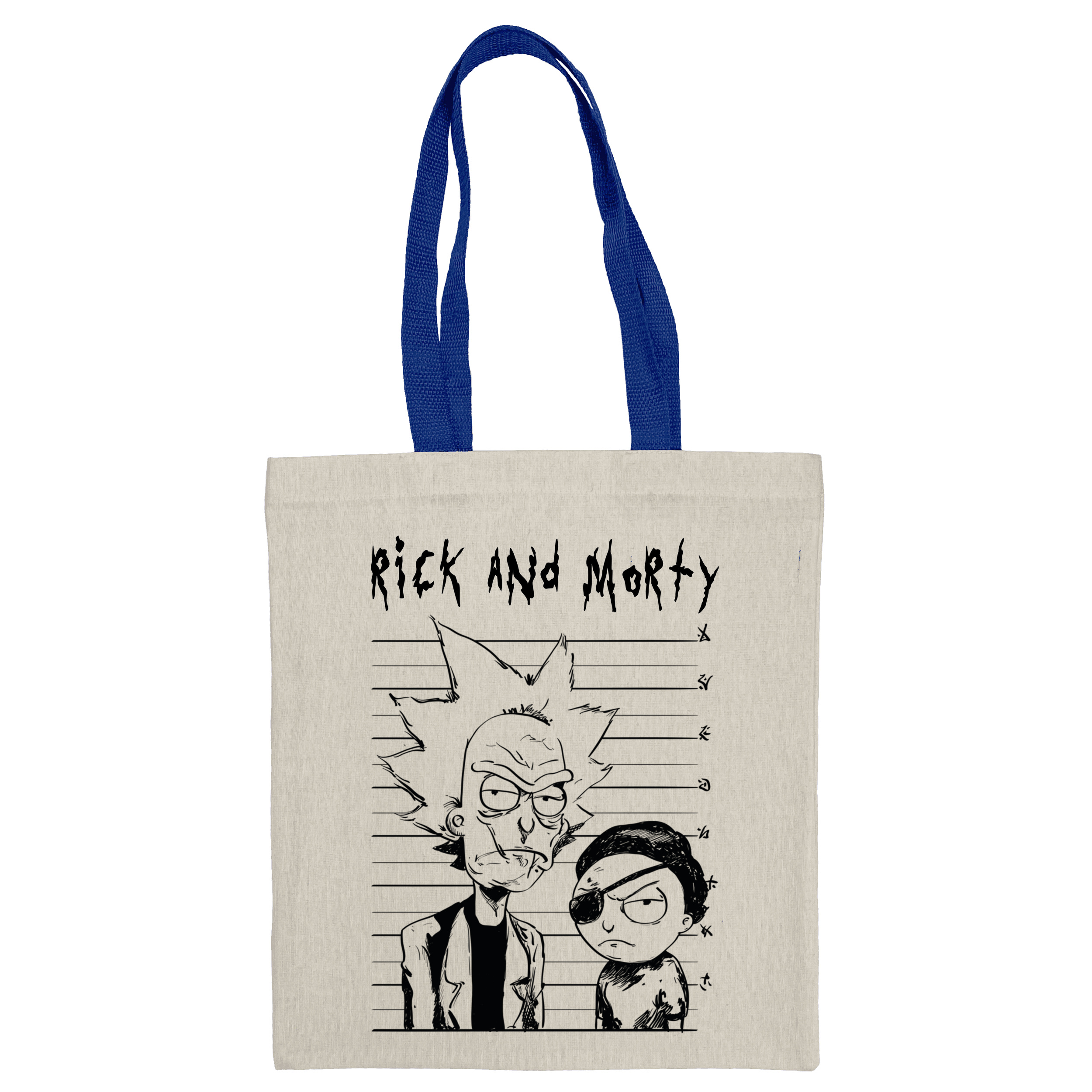Эко сумка вертикальная с синими ручками (35*38,5 см) Rick and Morty - фото 1