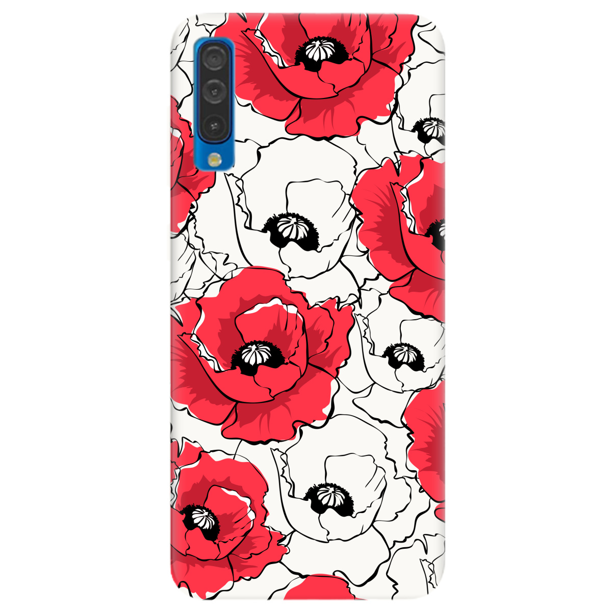 Чехол для Samsung Galaxy A50s белый матовый soft touch Red poppy - фото 1