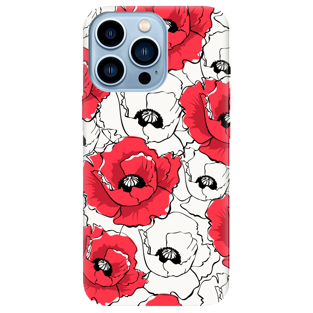 Чехол для Apple iPhone 13 Pro Max белый матовый soft touch Red poppy - фото 1