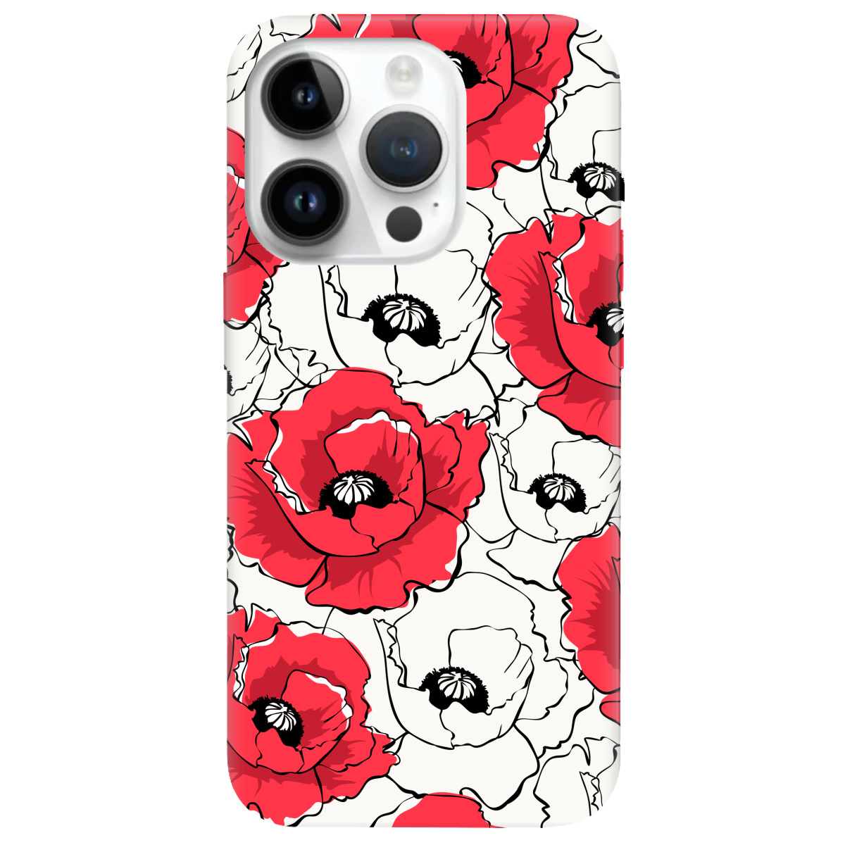 Чехол для Apple iPhone 14 Pro белый матовый soft touch Red poppy - фото 1