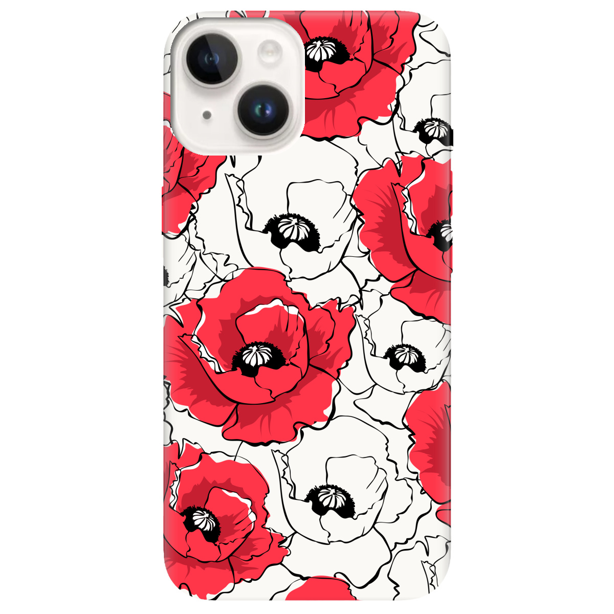 Чехол для Apple iPhone 14 белый матовый soft touch Red poppy - фото 1