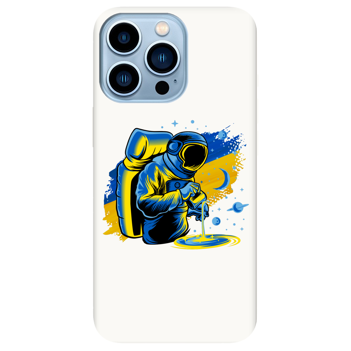 Чехол для Apple iPhone 13 Pro Max белый матовый soft touch Ukrainian space - фото 1