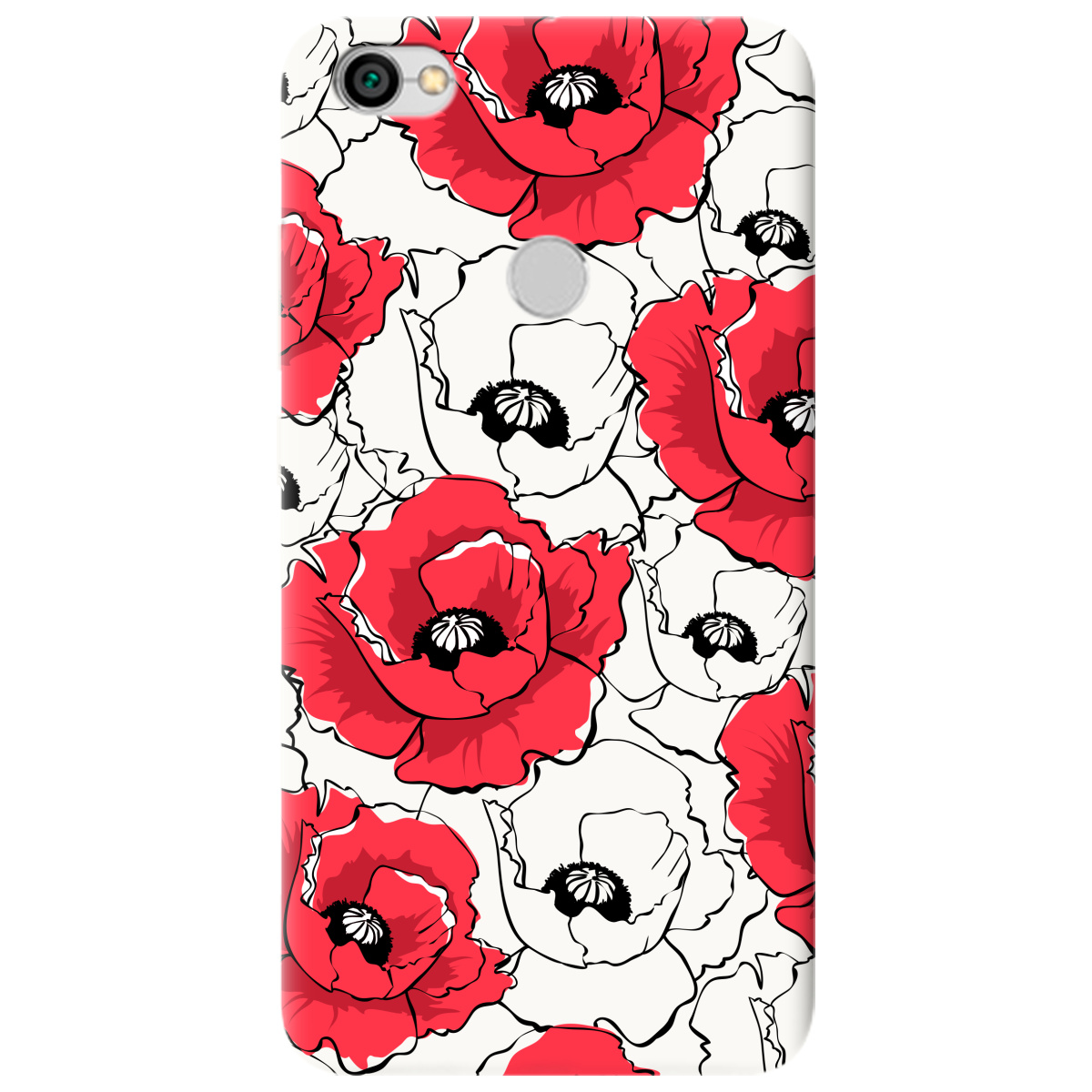 Чехол для Xiaomi Redmi Note 5A Prime белый матовый soft touch Red poppy - фото 1