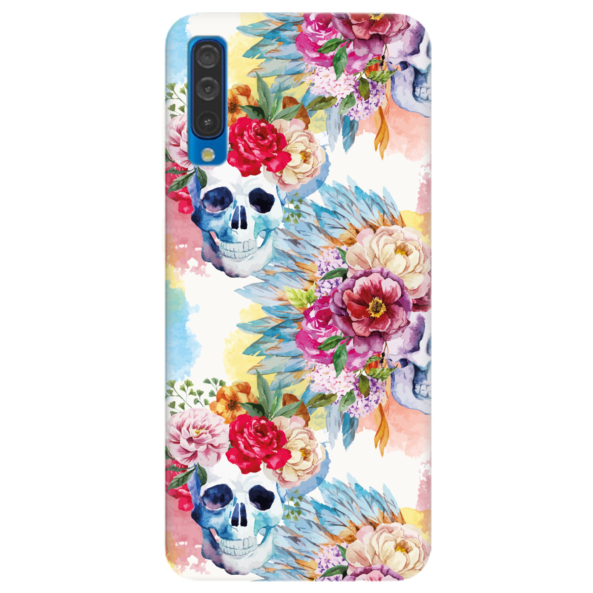 Чехол для Samsung Galaxy A50 белый матовый soft touch Черепки - фото 1