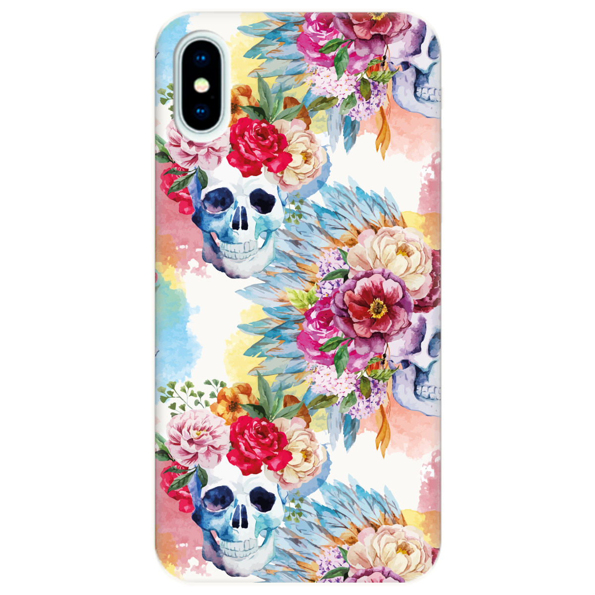 Чехол для Apple iPhone X белый матовый soft touch Черепки - фото 1