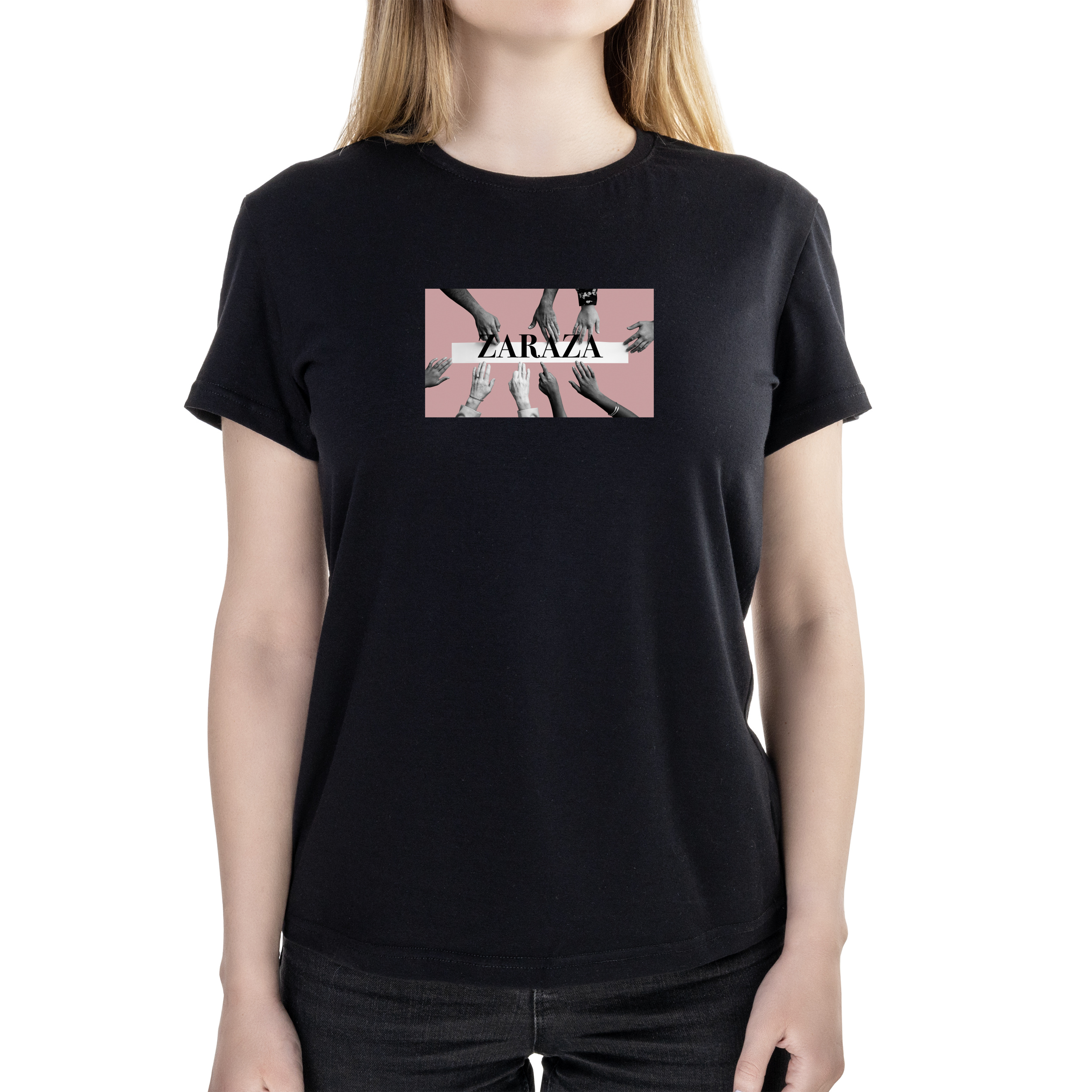 Футболка женская полуприталённая черная хлопок/эластан А4 размера Zaraza 2 M - фото 1