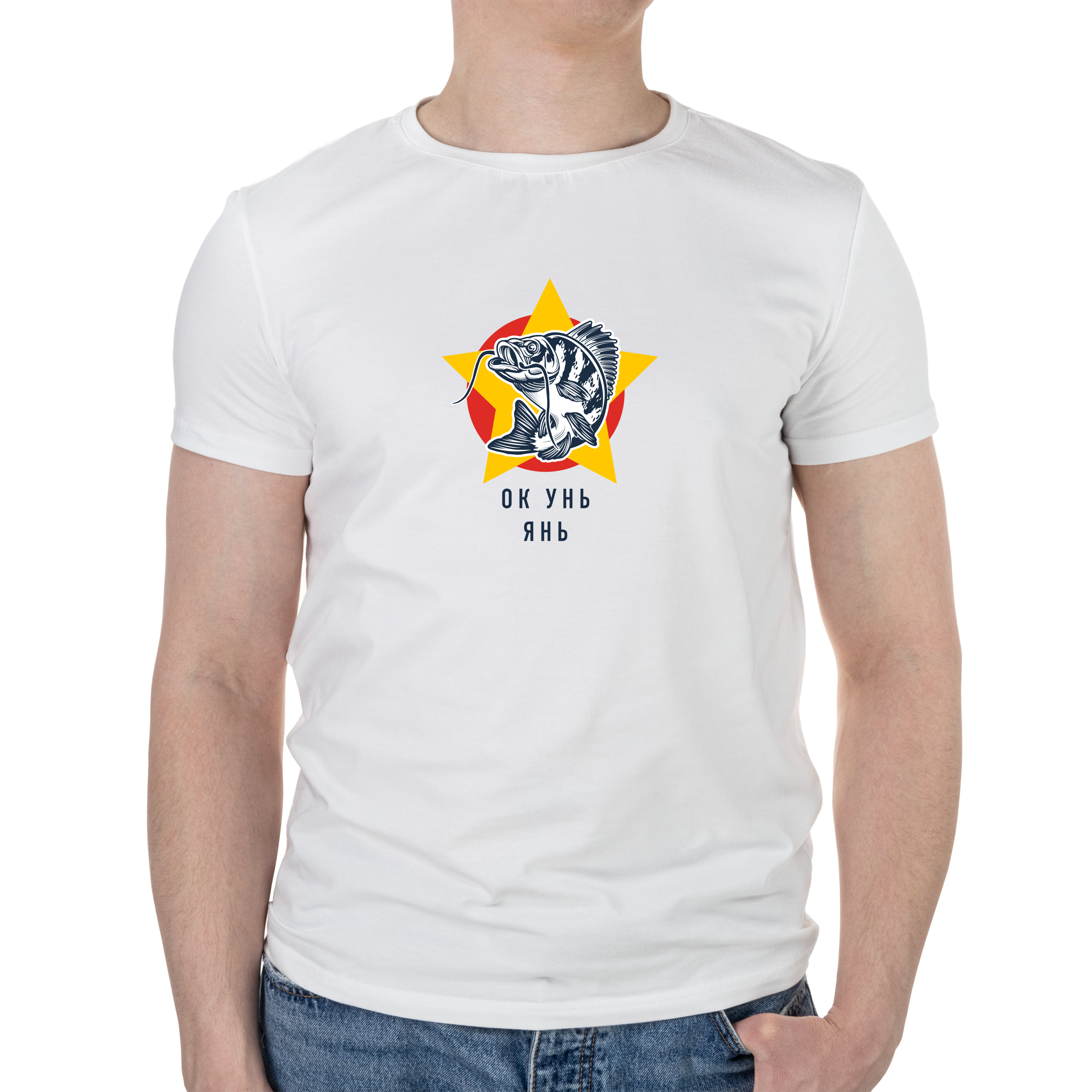 Футболка чоловіча біла бавовна/еластан А4 розміру Ок кунь янь L - фото 1