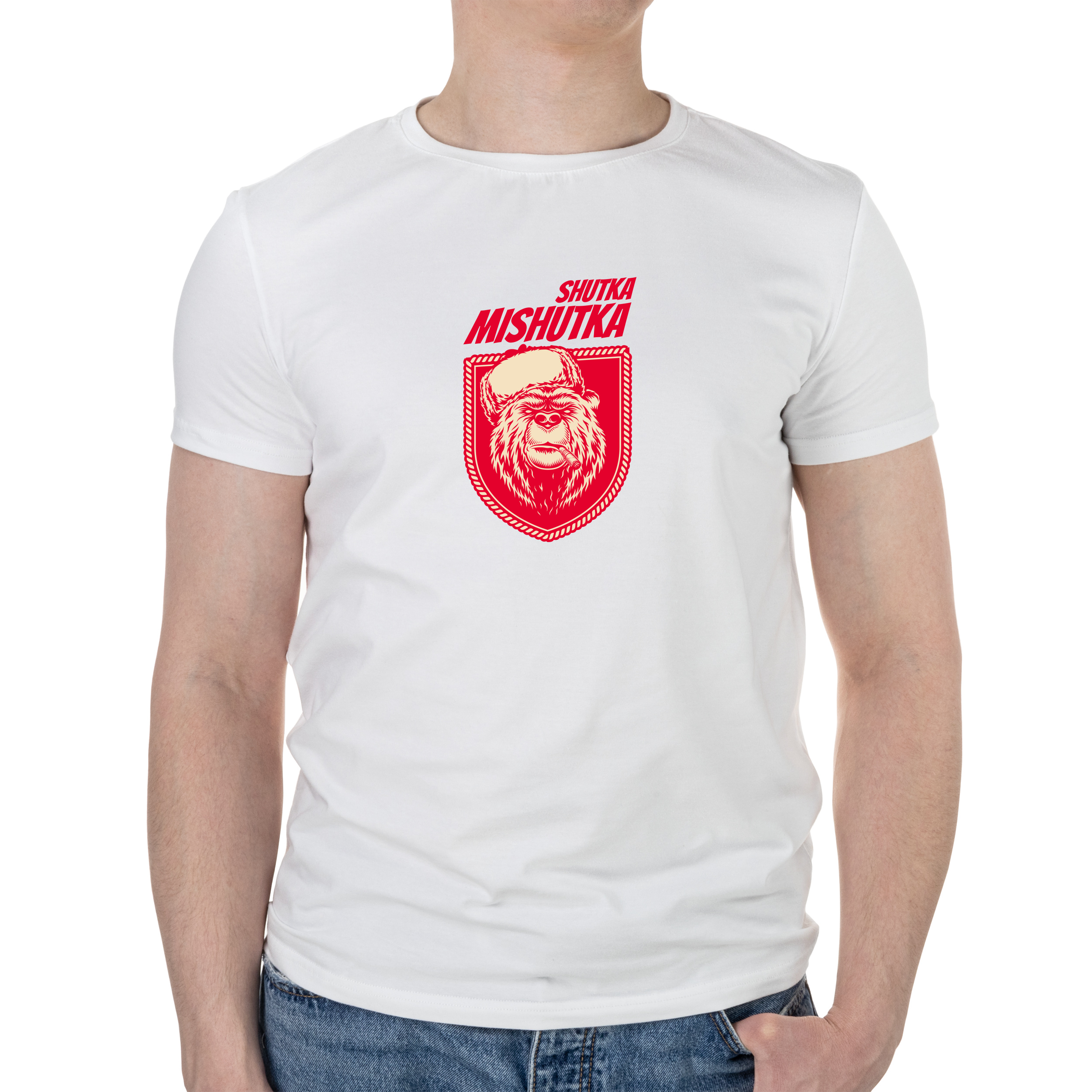Футболка чоловіча біла бавовна/еластан А4 розміру Shutka Mishutka S - фото 1