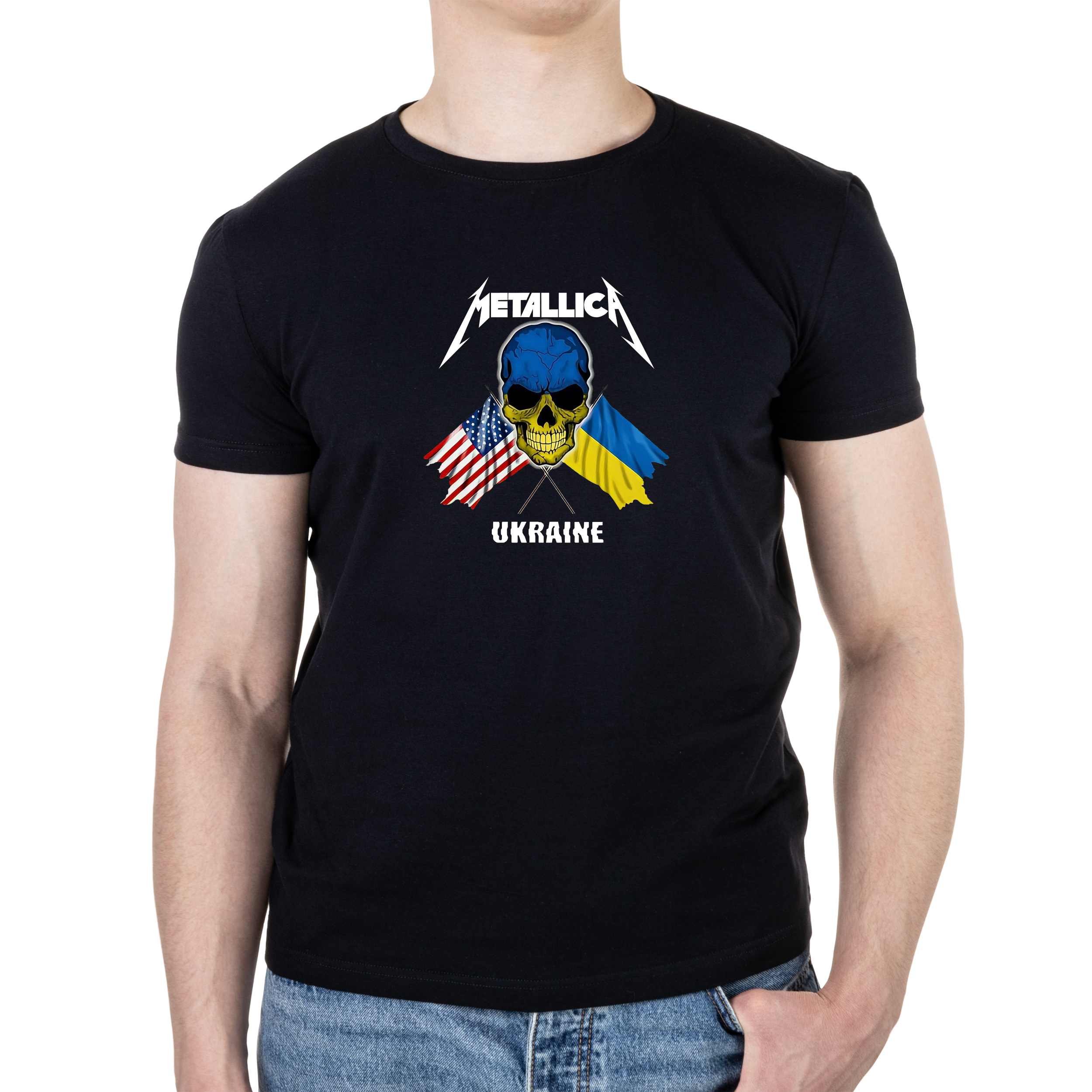 Футболка мужская черная хлопок/эластан А4 размера Metallica Ukraine XL - фото 1