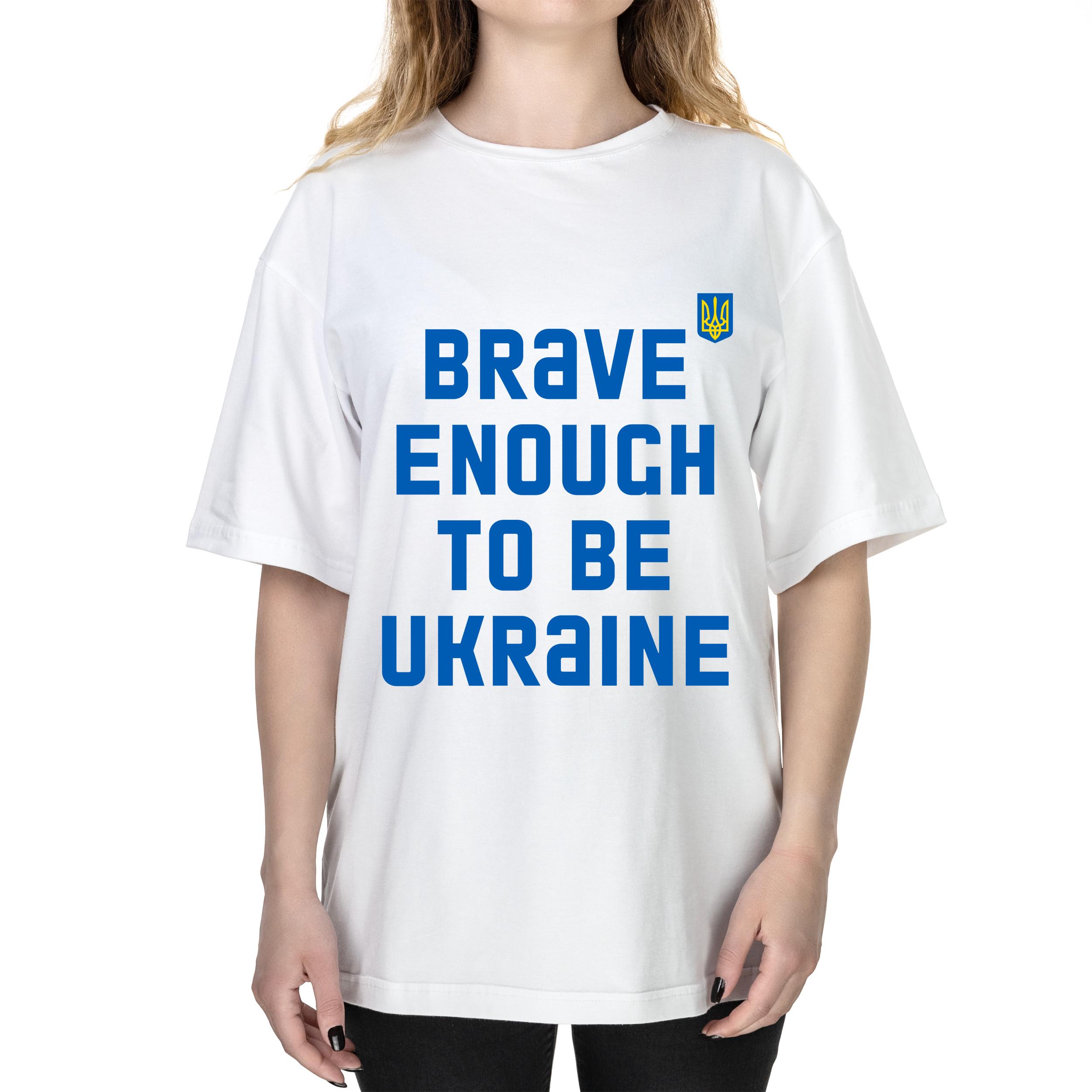 Футболка жіноча оверсайз біла бавовна/еластан А3 розміру Brave enough to be Ukraine M - фото 1