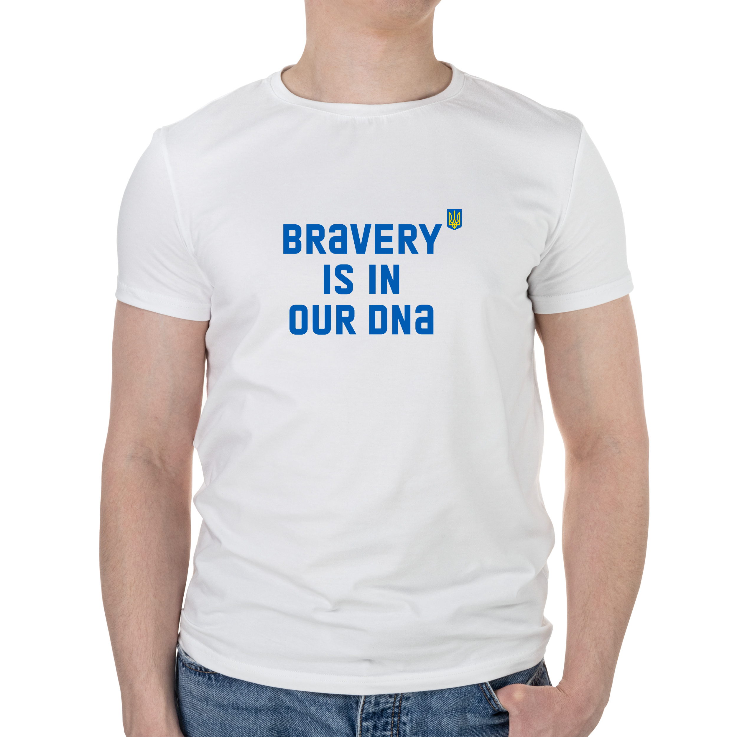 Футболка мужская белая хлопок/эластан А4 размера Bravery is in our DNA L - фото 1