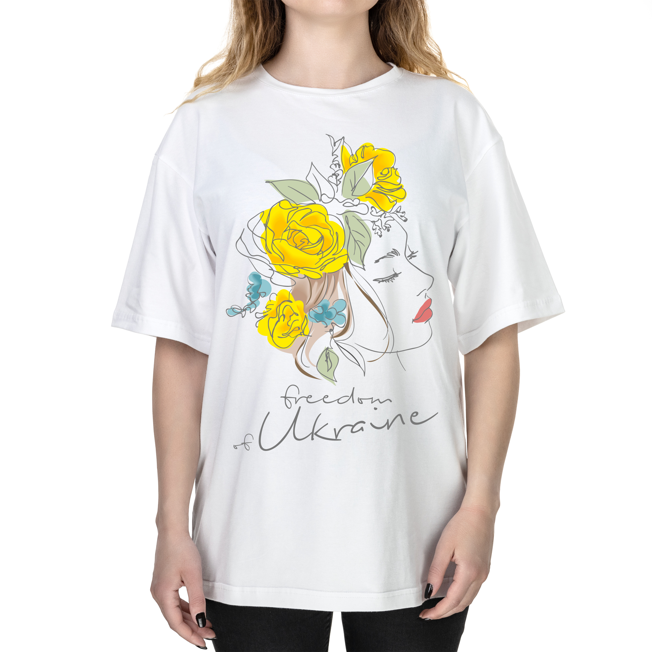 Футболка жіноча оверсайз біла бавовна/еластан А3 розміру Freedom of Ukraine! XS - фото 1