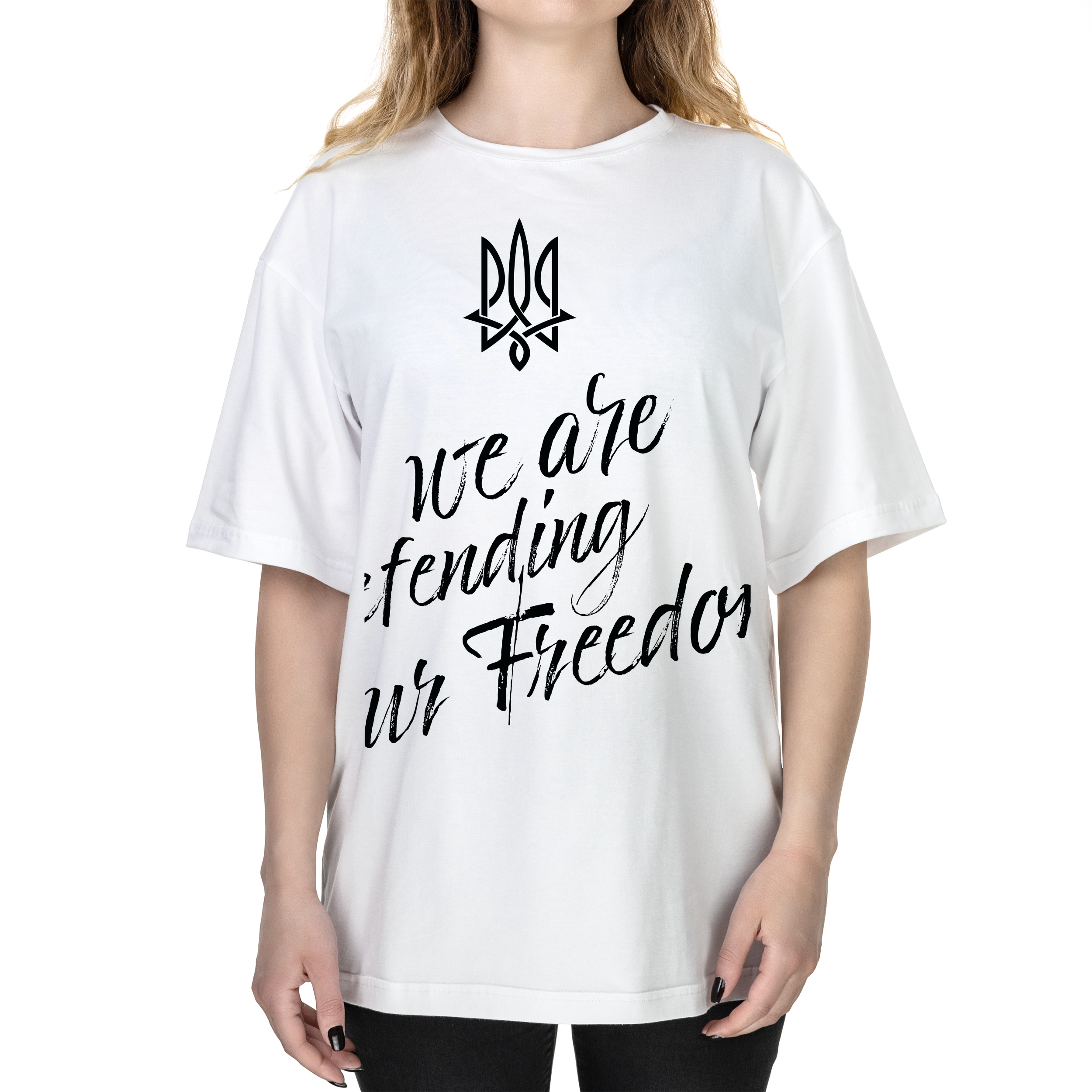 Футболка женская оверсайз белая хлопок/эластан We are defending our Freedom S - фото 1