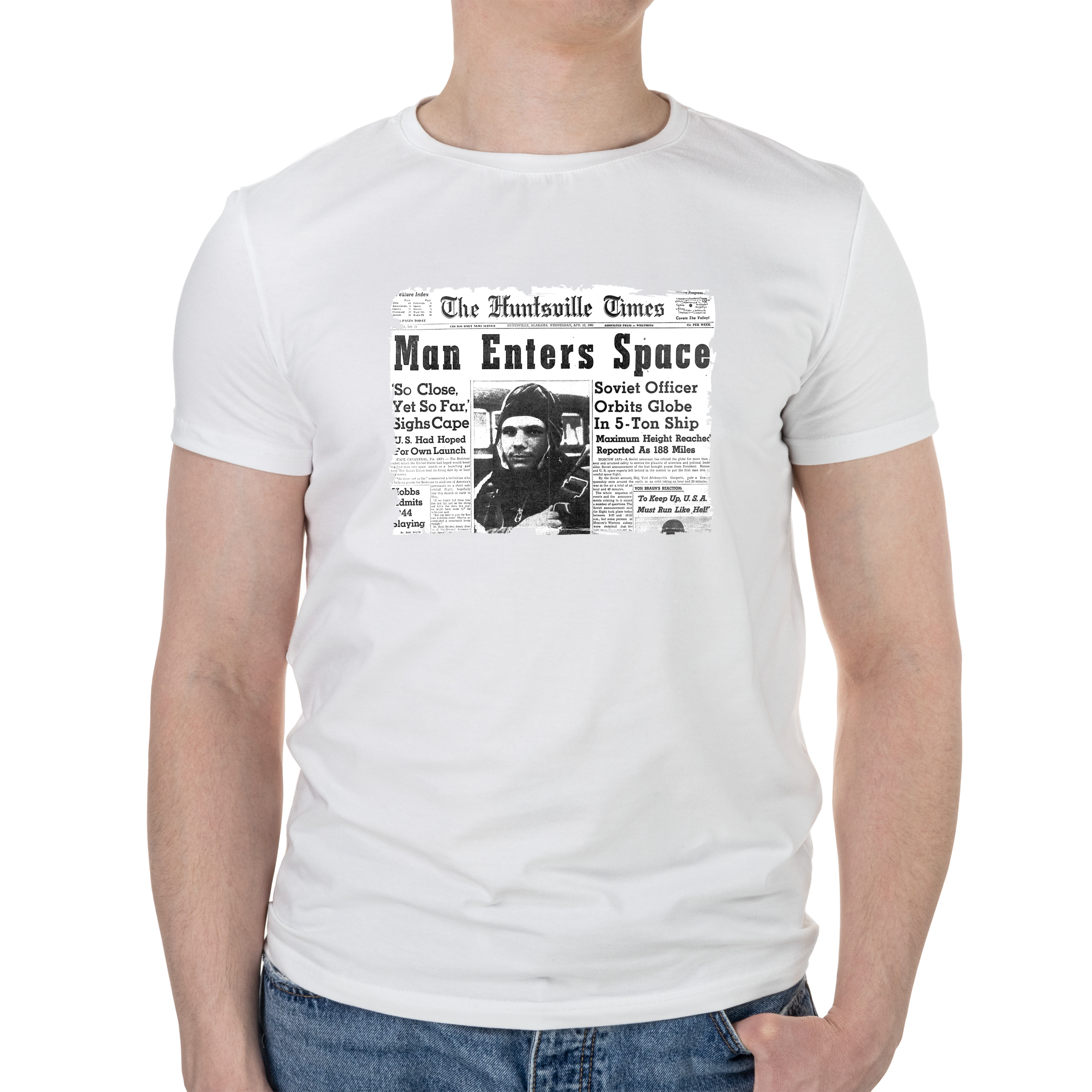 Футболка чоловіча біла бавовна/еластан А4 розміру Gagarin XS - фото 1