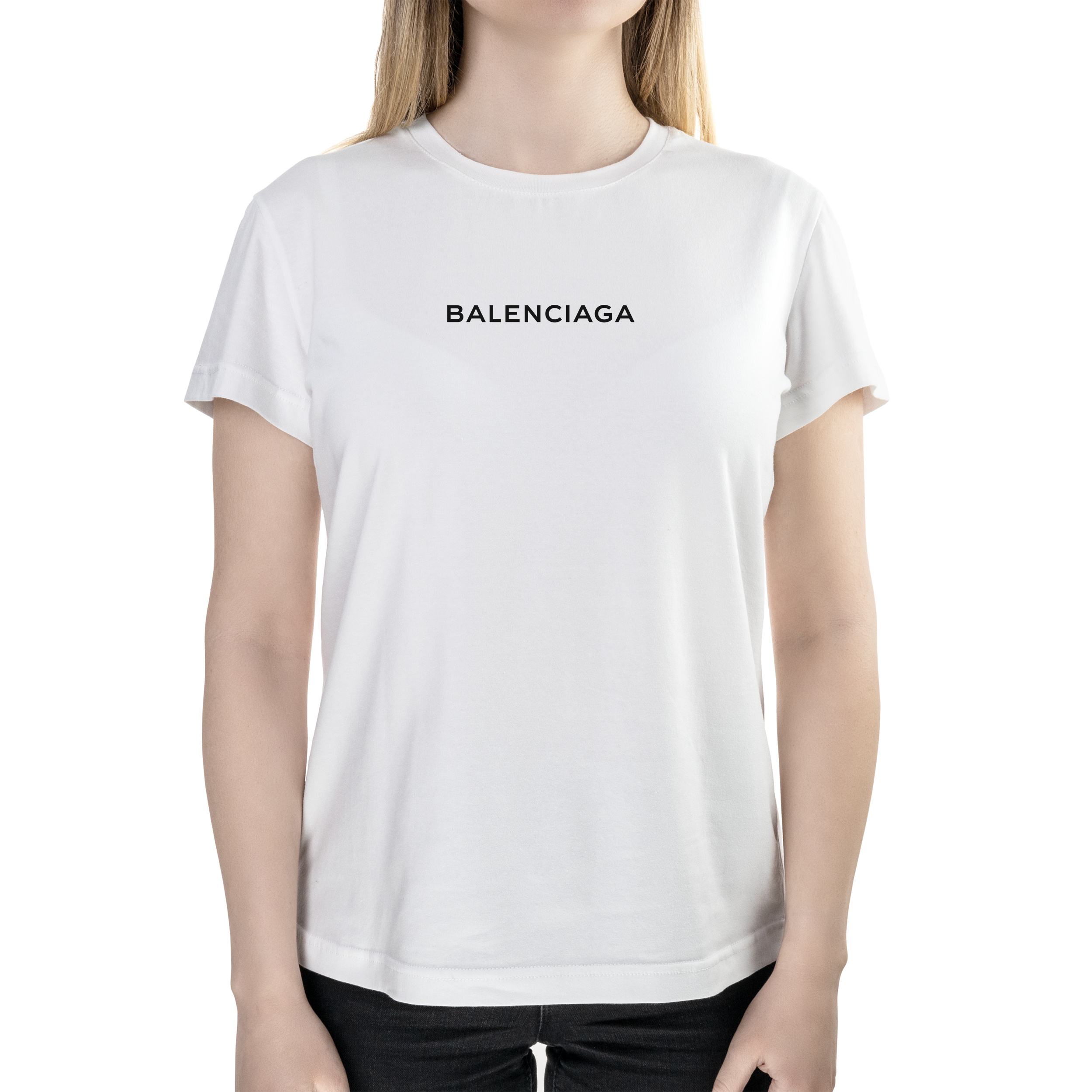 Футболка женская полуприталённая белая хлопок/эластан А4 размера BALENCIAGA L - фото 1