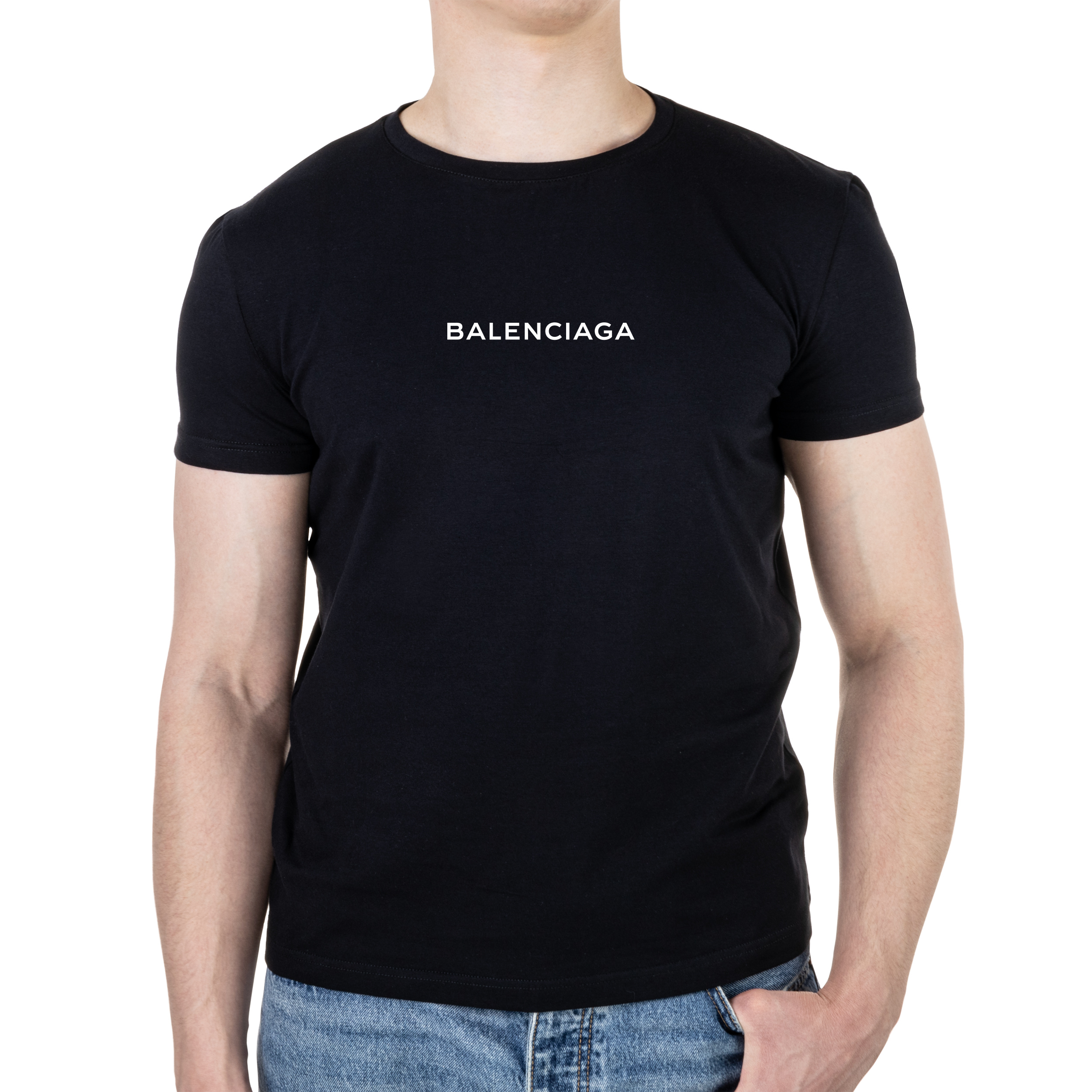 Футболка мужская черная хлопок/эластан А4 размера BALENCIAGA S - фото 1