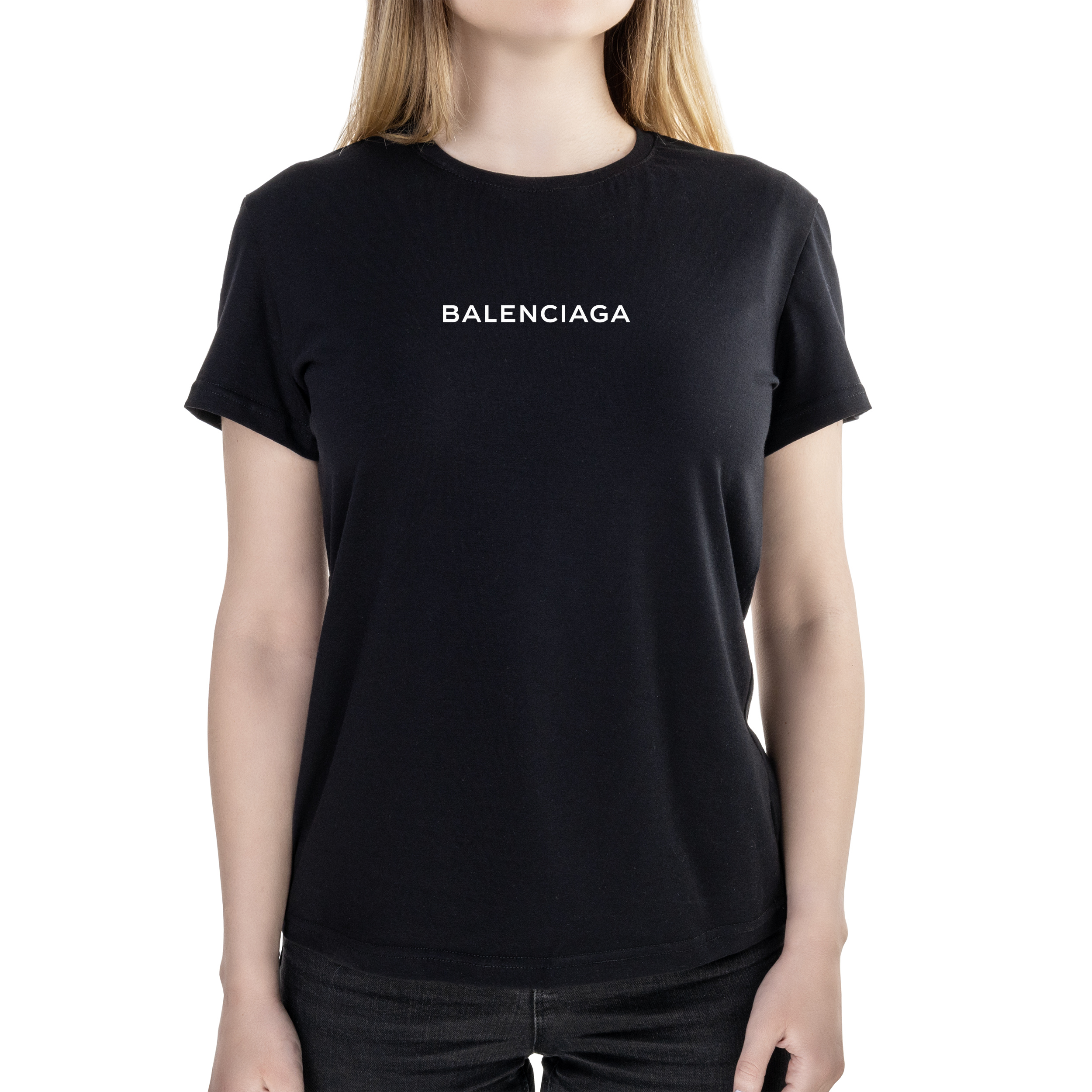 Футболка женская полуприталённая черная хлопок/эластан А4 размера BALENCIAGA XS - фото 1