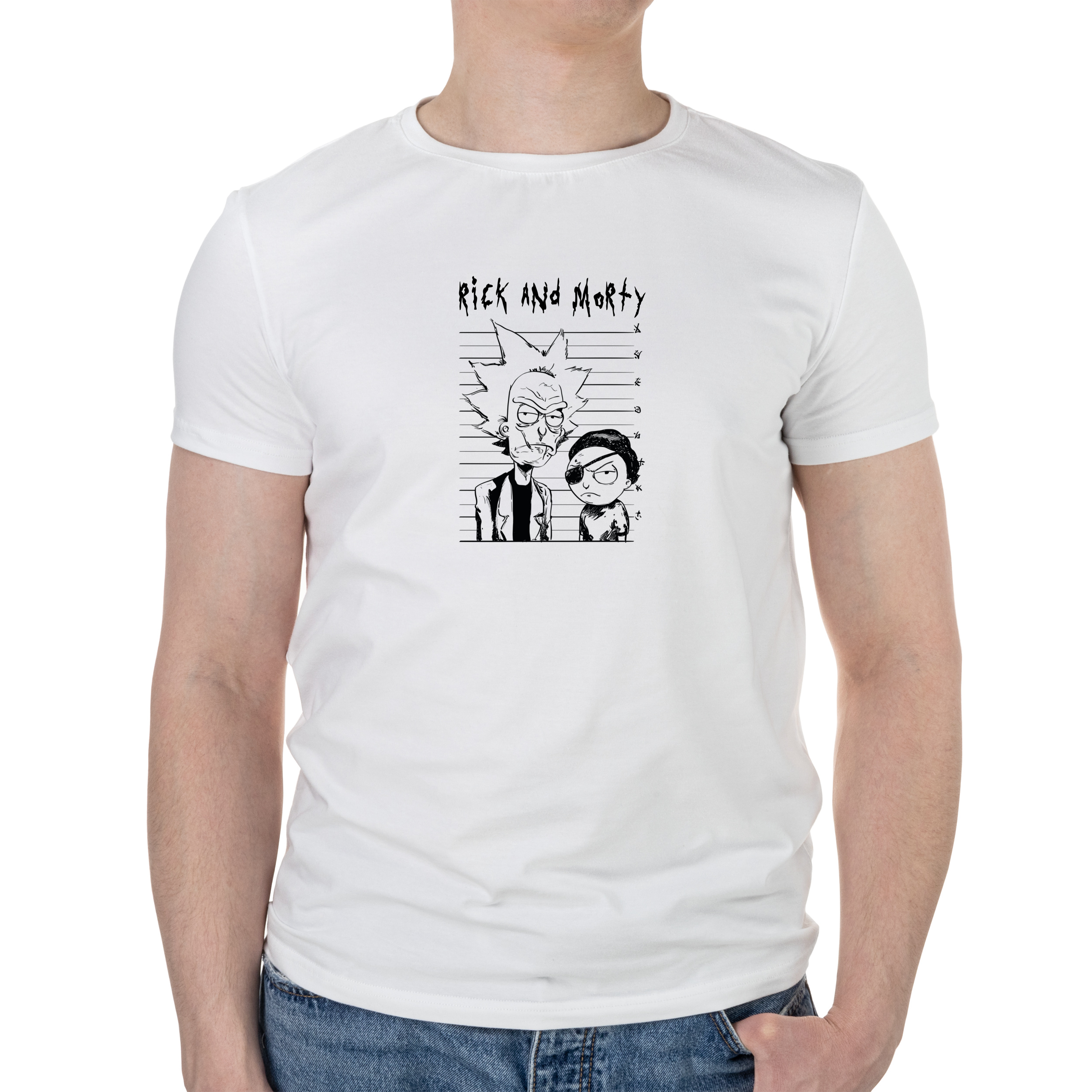 Футболка мужская белая хлопок/эластан А4 размера Rick and Morty S - фото 1