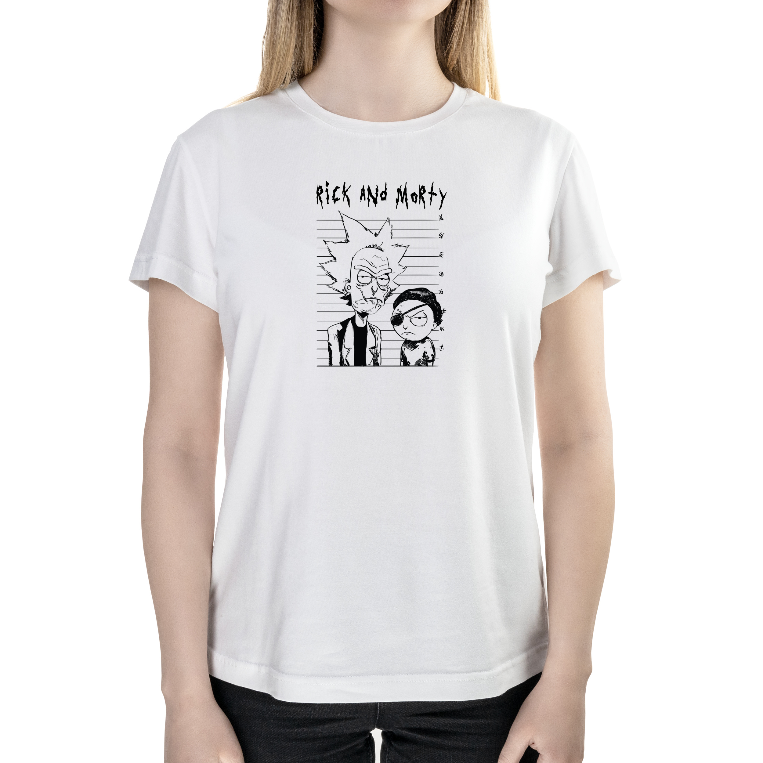Футболка женская полуприталённая белая хлопок/эластан А4 размера Rick and Morty XS - фото 1