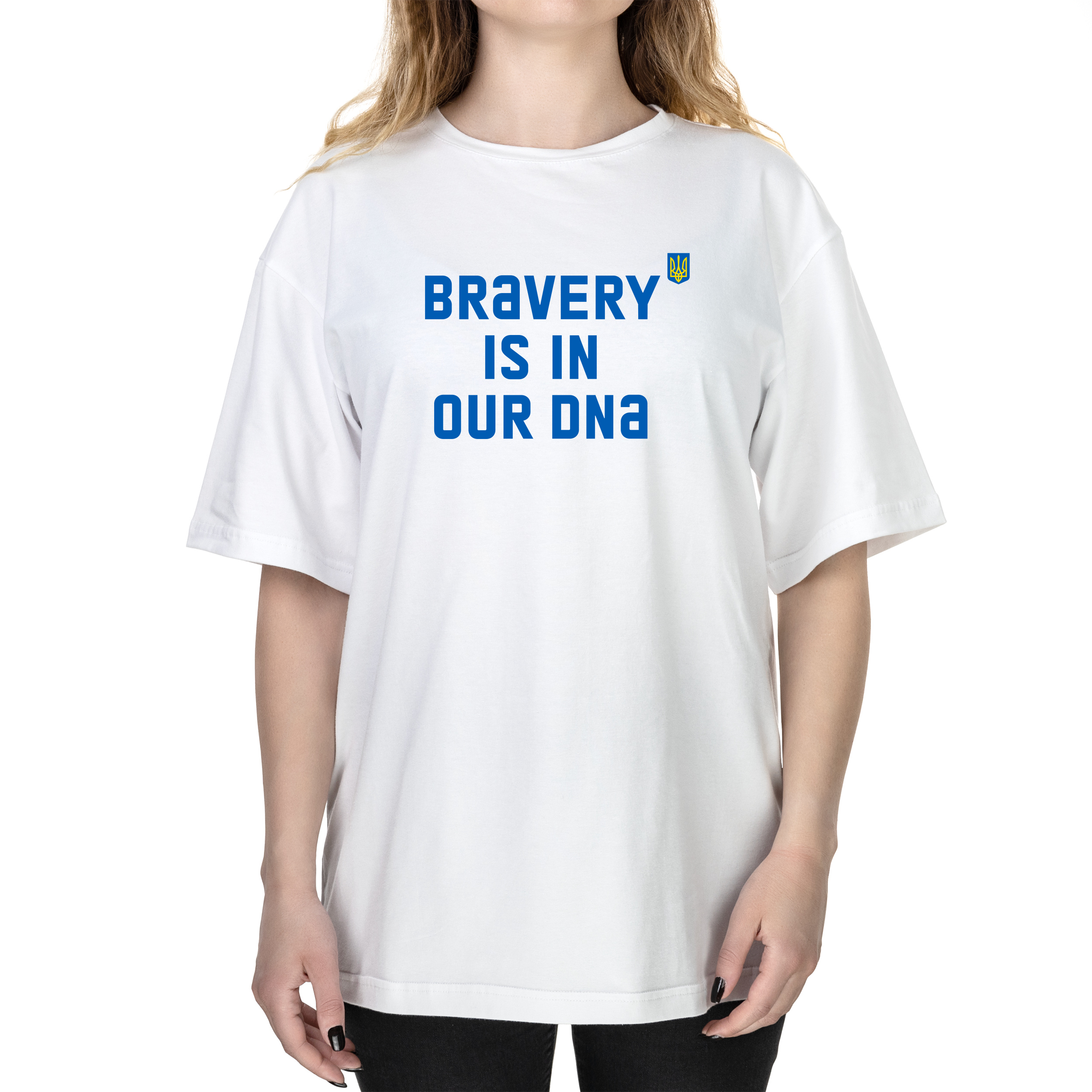 Футболка жіноча оверсайз біла бавовна/еластан А3 розміру Bravery is in our DNA XXXL - фото 1