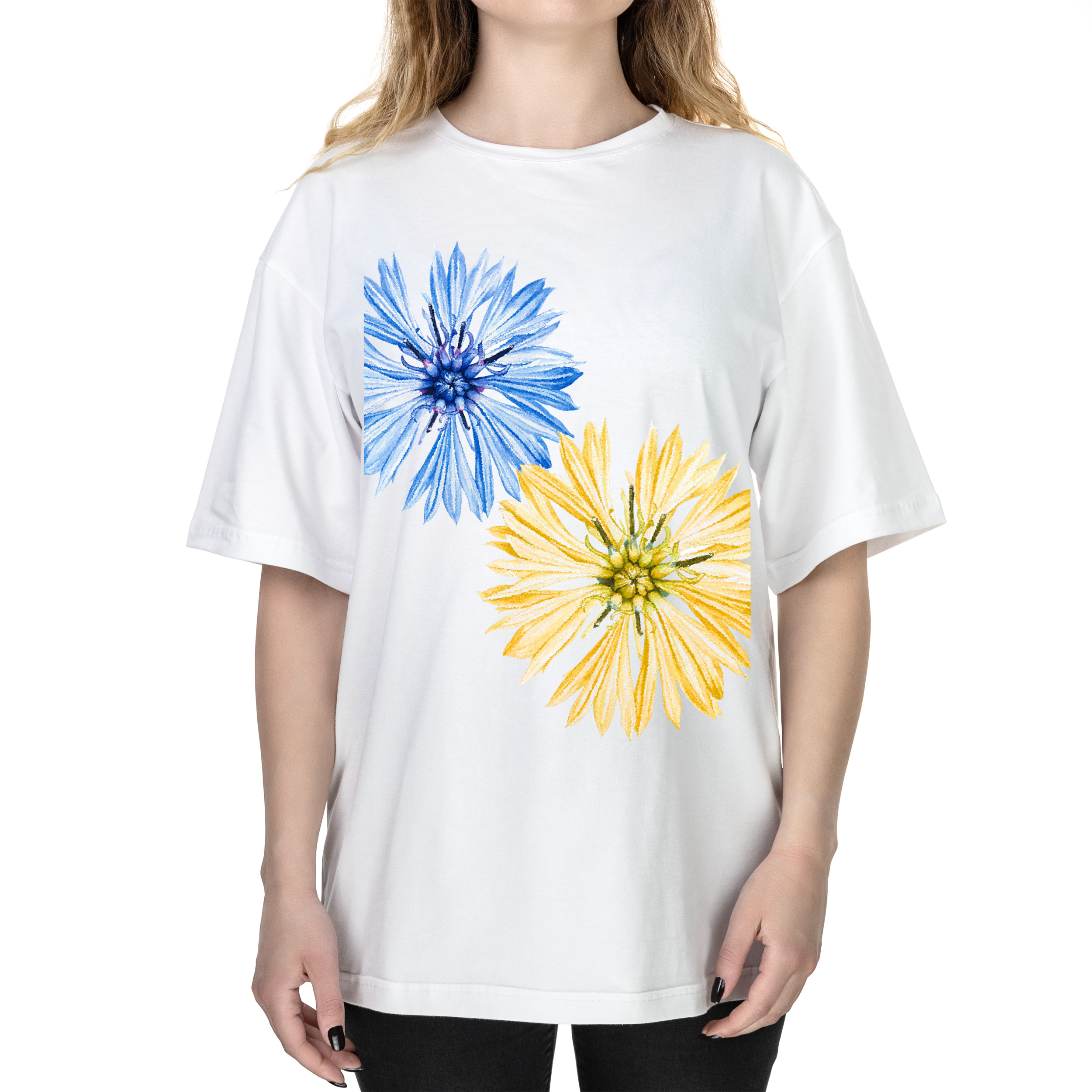 Футболка жіноча оверсайз біла бавовна/еластан А3 розміру Cornflower XXL - фото 1