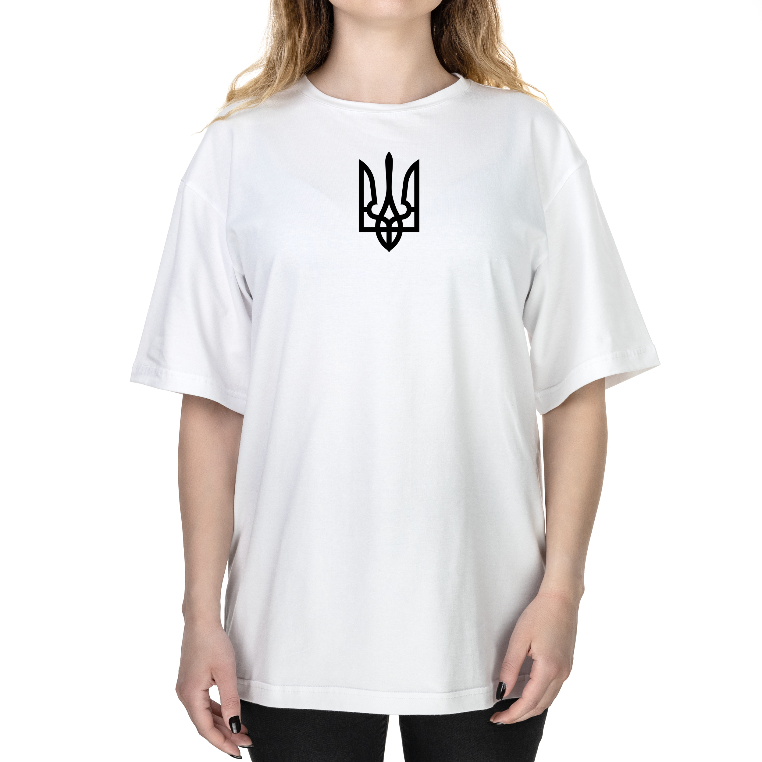 Футболка жіноча оверсайз біла бавовна/еластан А3 розміру Тризуб XXL - фото 1