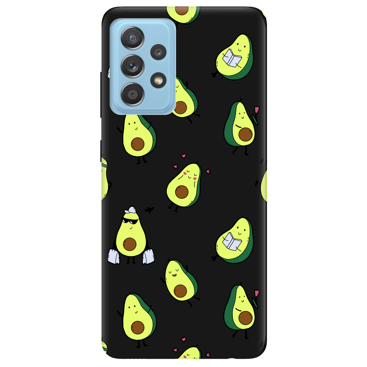 Чехол для Samsung Galaxy A52s черный матовый soft touch Cute avocado - фото 1