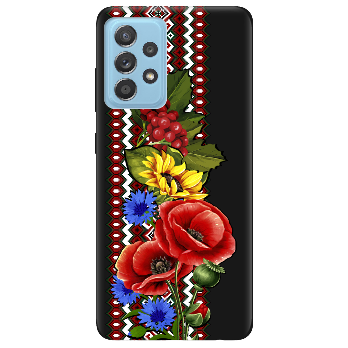 Чохол для Samsung Galaxy A52s чорний матовий soft touch Ukraine ornament - фото 1