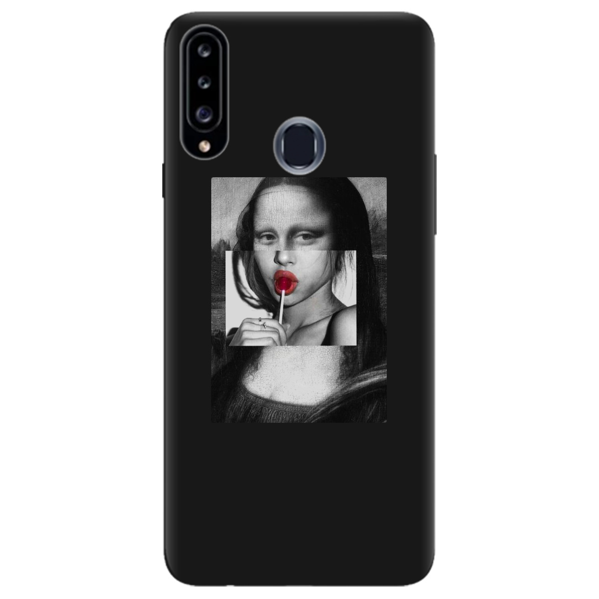 Чехол для Samsung Galaxy A20s черный матовый soft touch Mona lisa - фото 1
