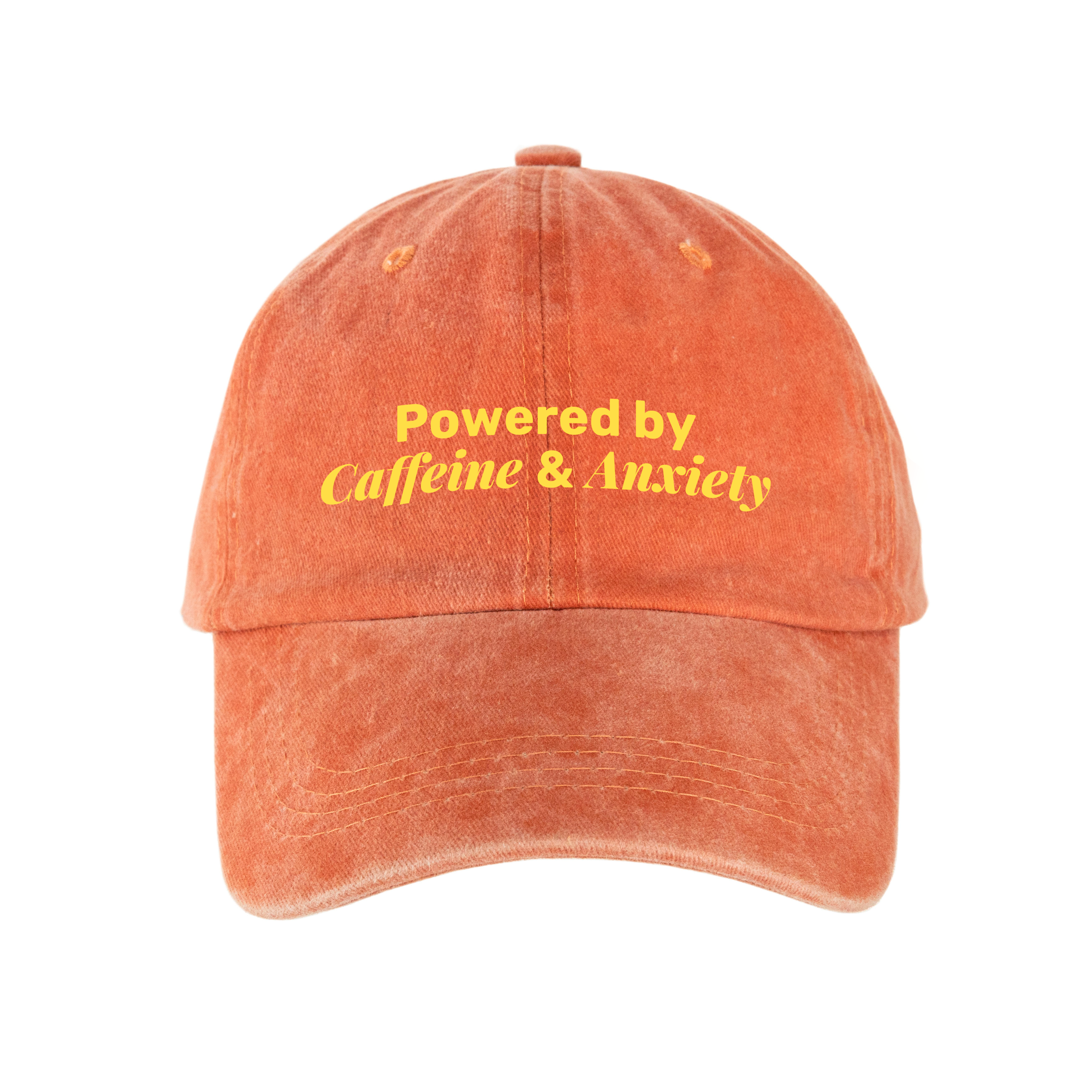 Кепка шестиклинка хлопок Vintage потертая оранжевая Powered by caffeine - фото 1 - Кепки, панамы